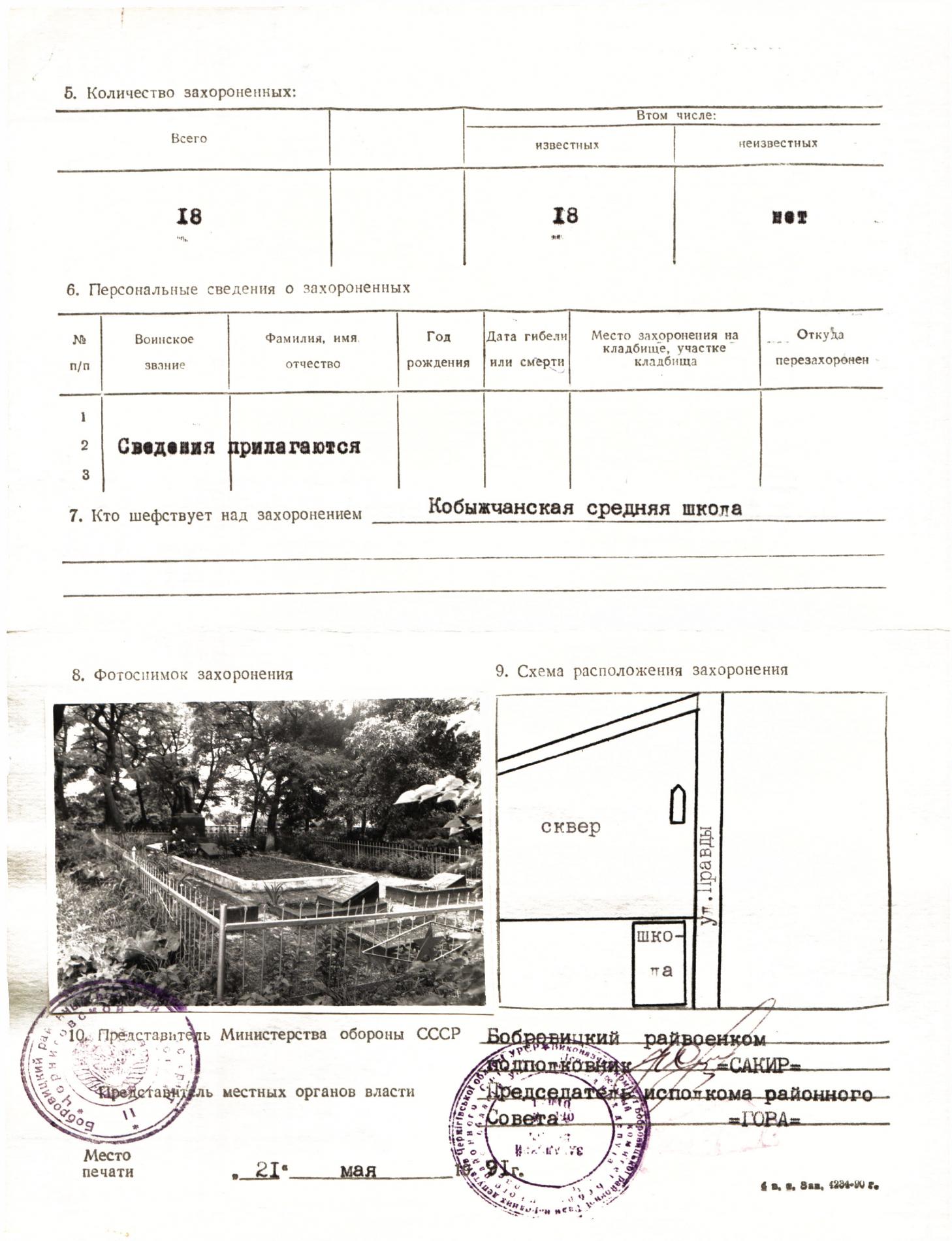 Братская могила у школы в с. Кобыча Бобровицкого района