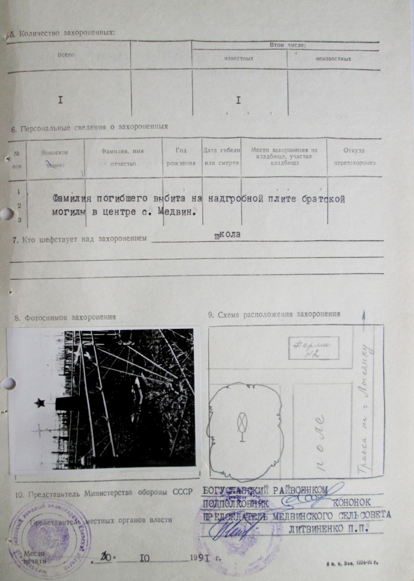 Одиночные захоронения в с. Медвин Богуславского района
