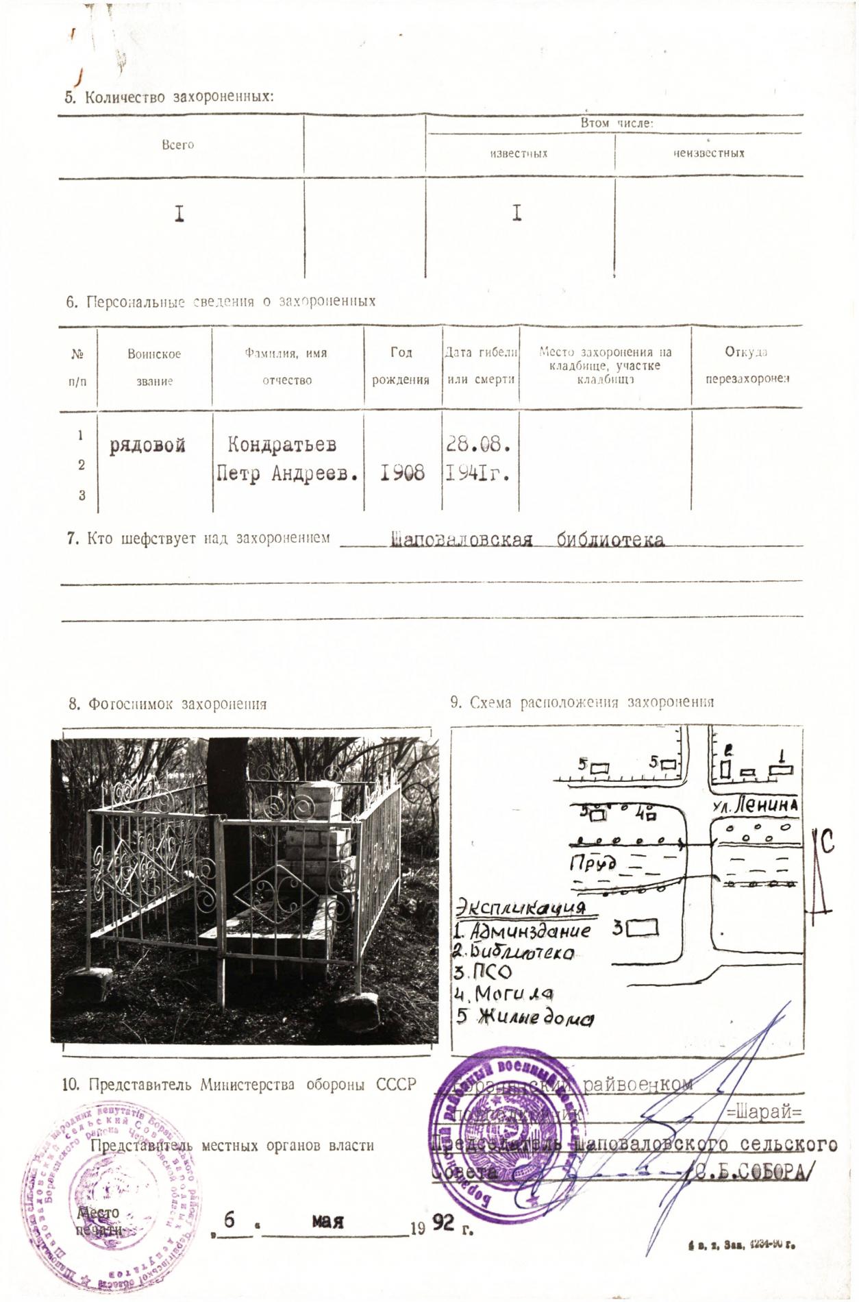 Могила рядового Петра Кондратьева в с. Шаповаловка Борзнянского района