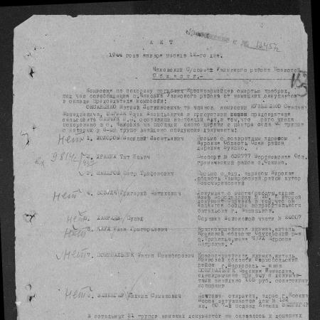 Акт о захоронении, 1944 г.
