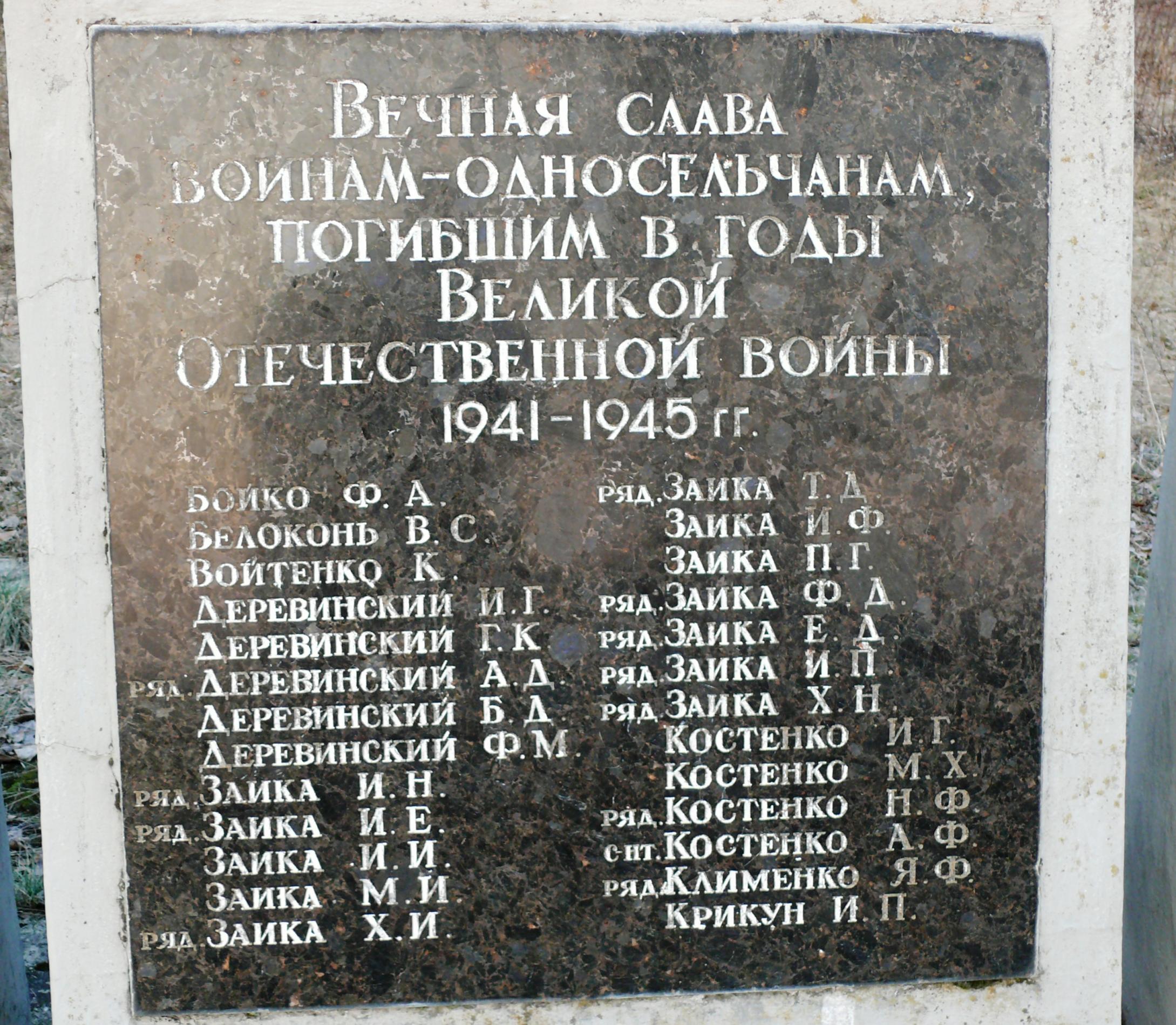 Мемориальные плиты односельчанам в с. Мощун Киево-Святошинского района