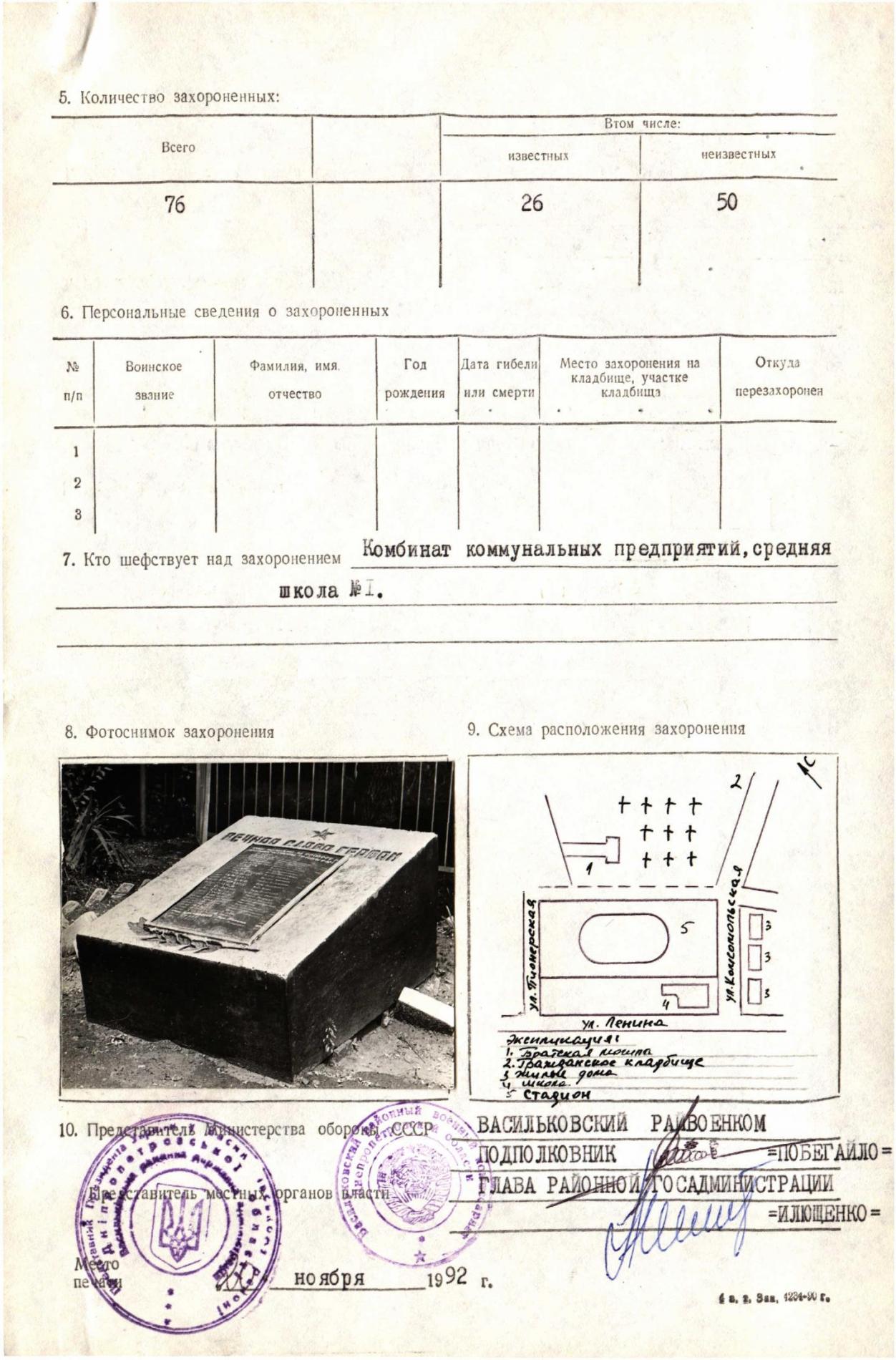 Братская могила на центральном кладбище пгт. Васильковка