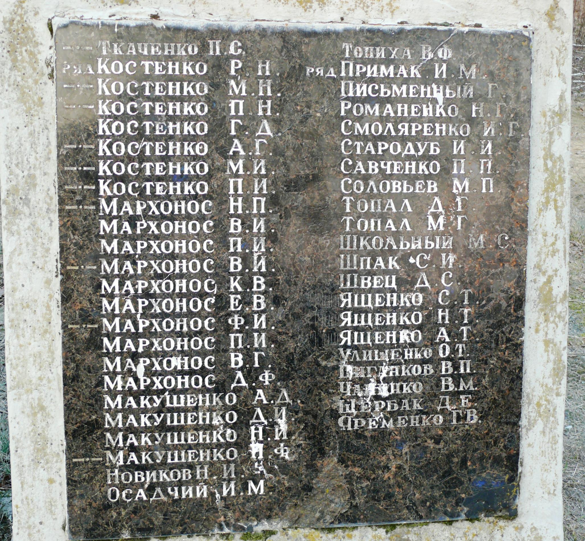 Мемориальные плиты односельчанам в с. Мощун Киево-Святошинского района