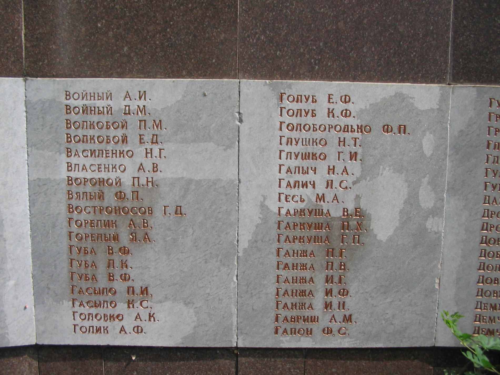 Памятник воинам-землякам в центральном парке пгт. Васильковка
