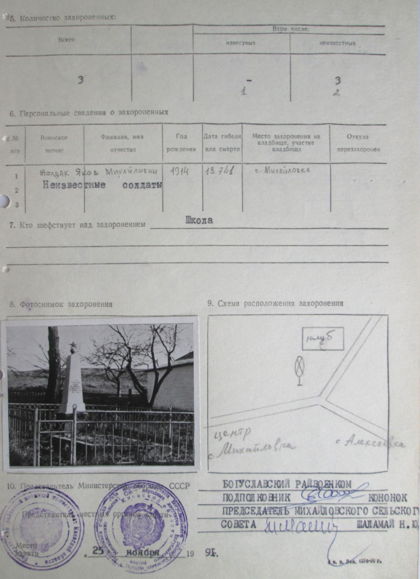 Братская могила у клуба в с. Михайловка Богуславского района