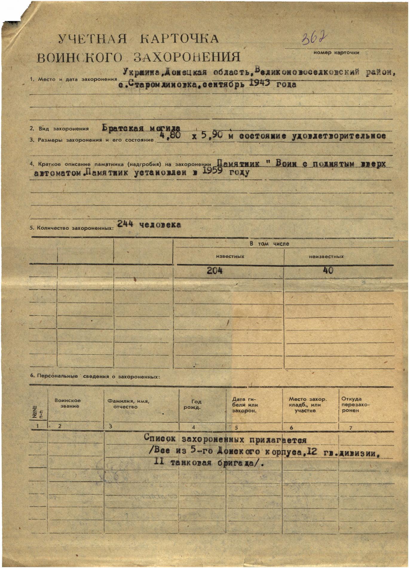 Братская могила на кладбище по ул. Шевченко в с. Старомлыновка