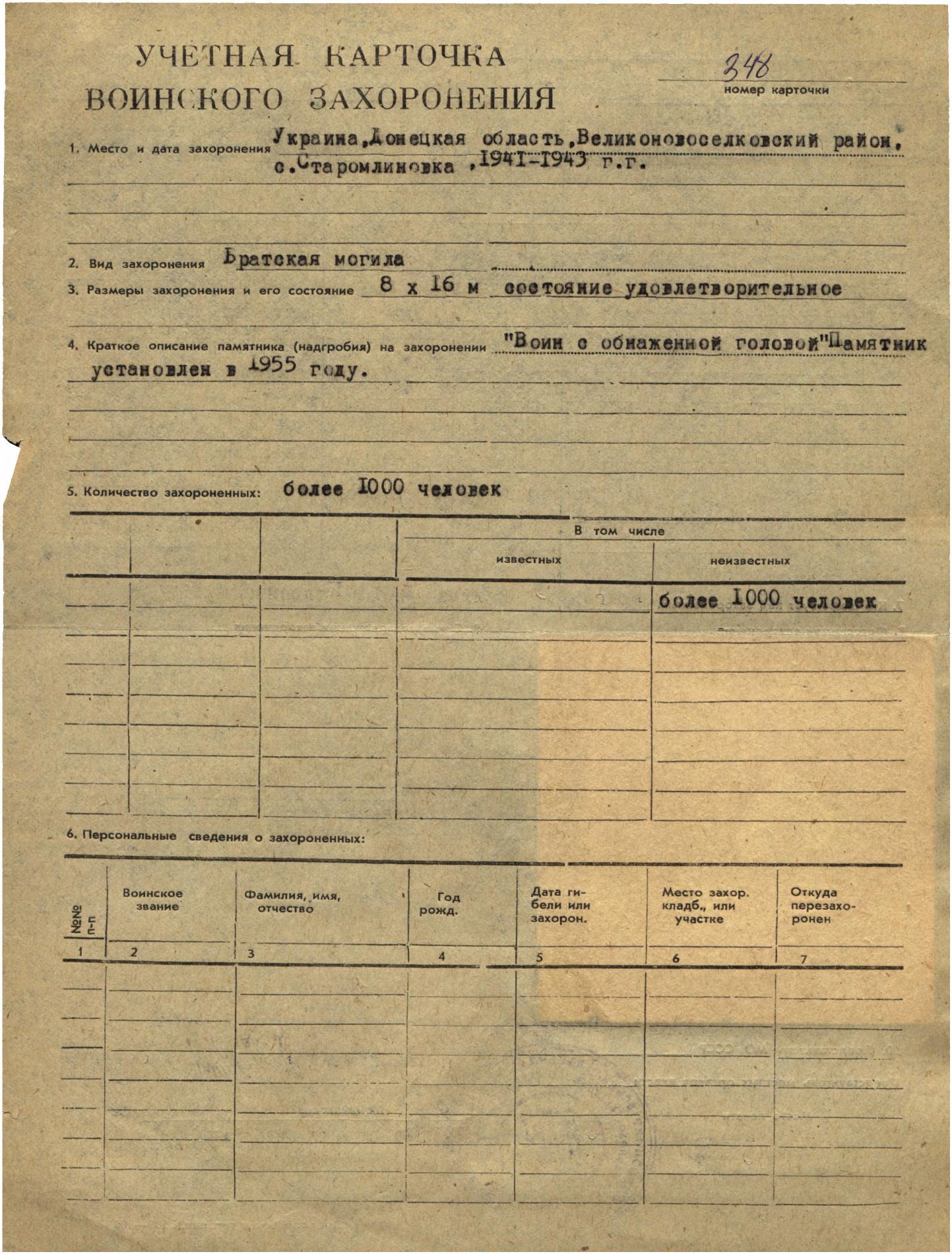 Братская могила военнопленных на ул. Маяковского в с. Старомлыновка