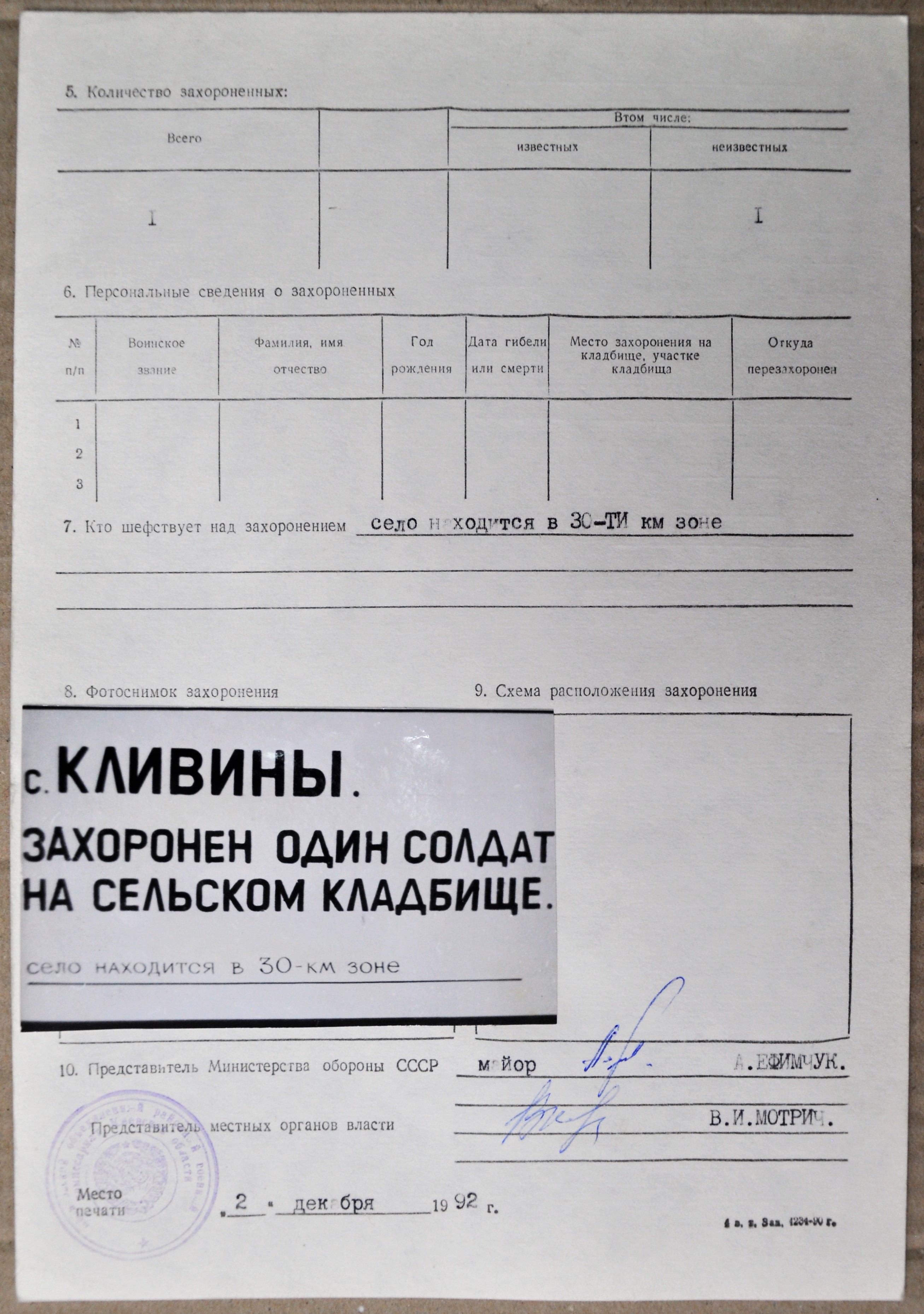 Одиночная могила в с. Кливины