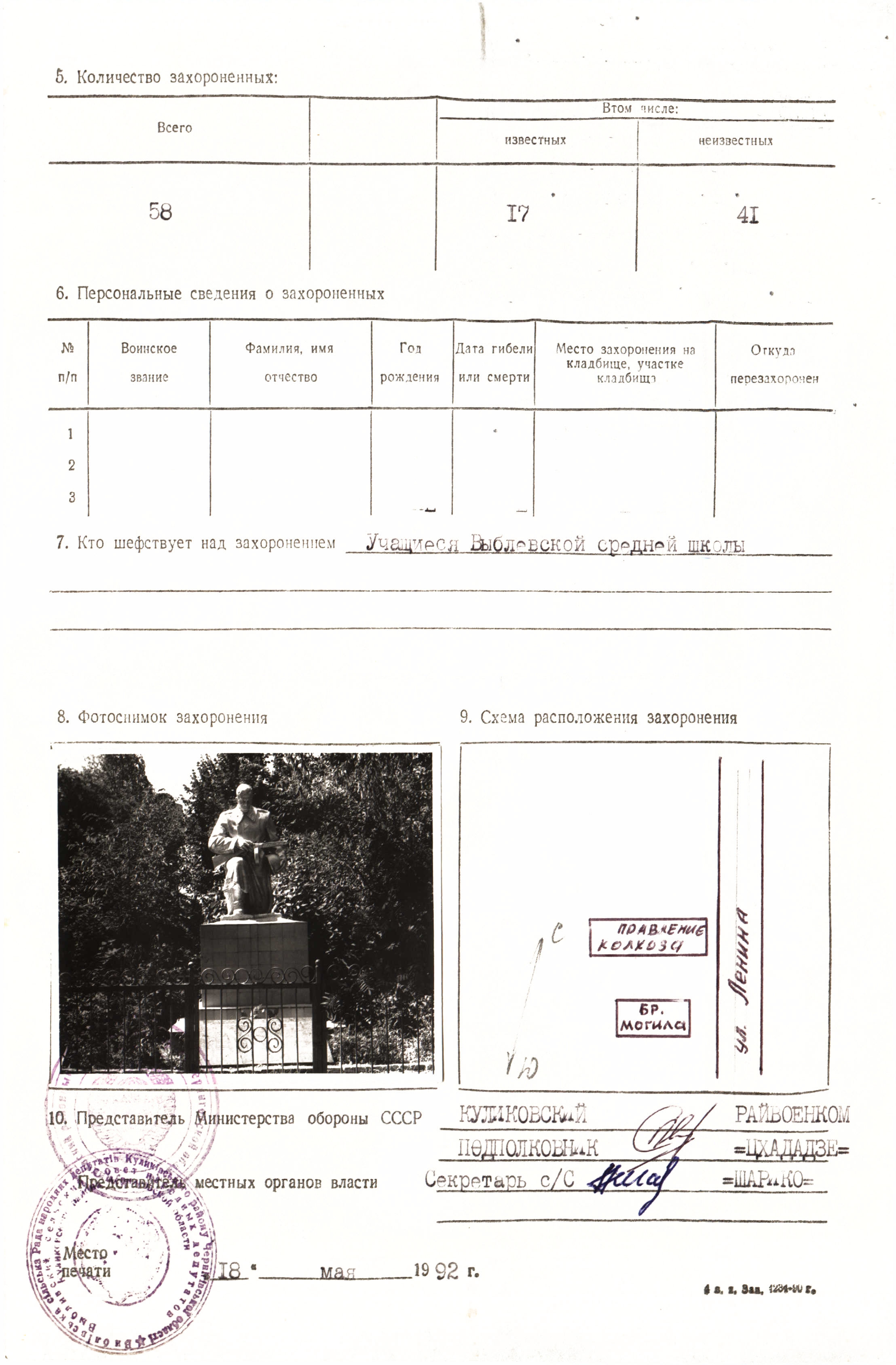Братская могила в с. Выбли Куликовского района