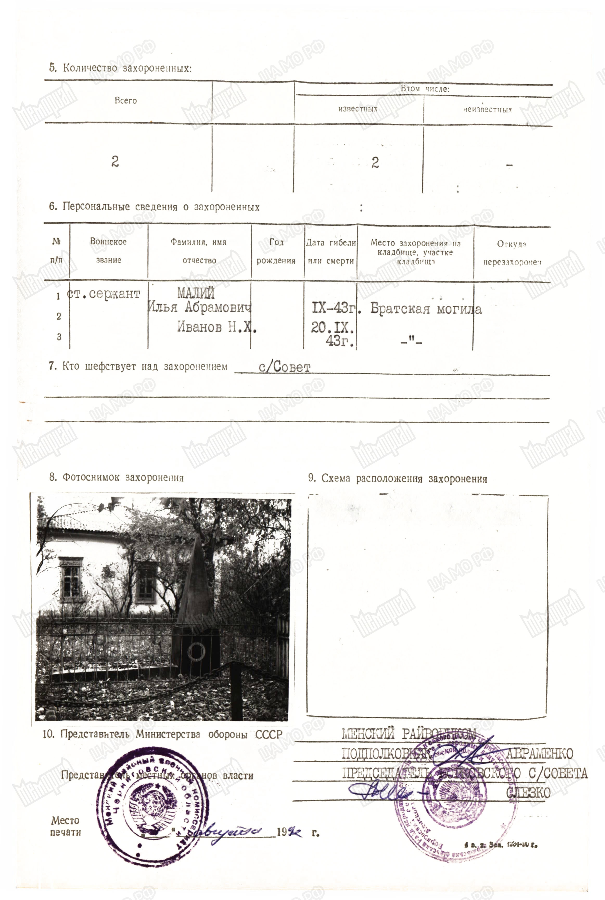Братская могила в с. Борковка Менского района