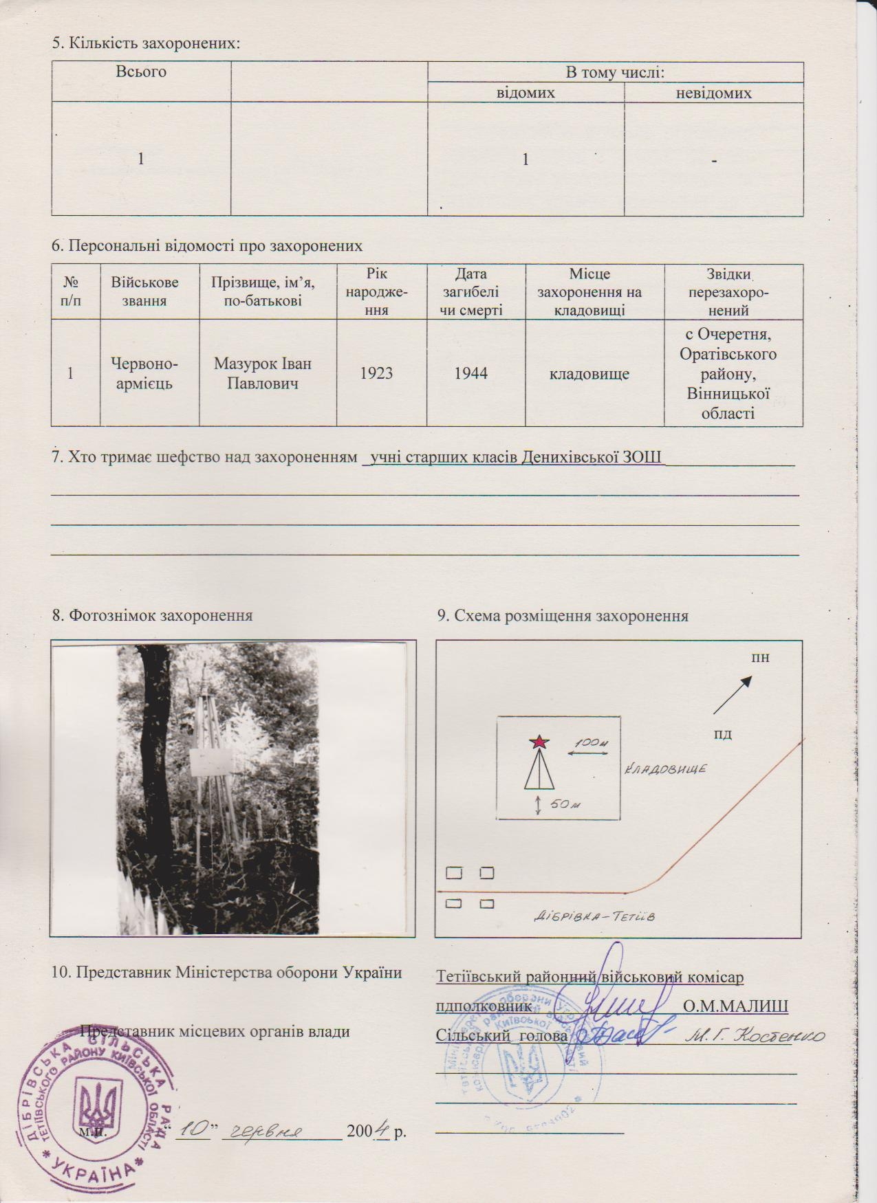 Одиночное захоронение в с. Дибровка Тетиевского района