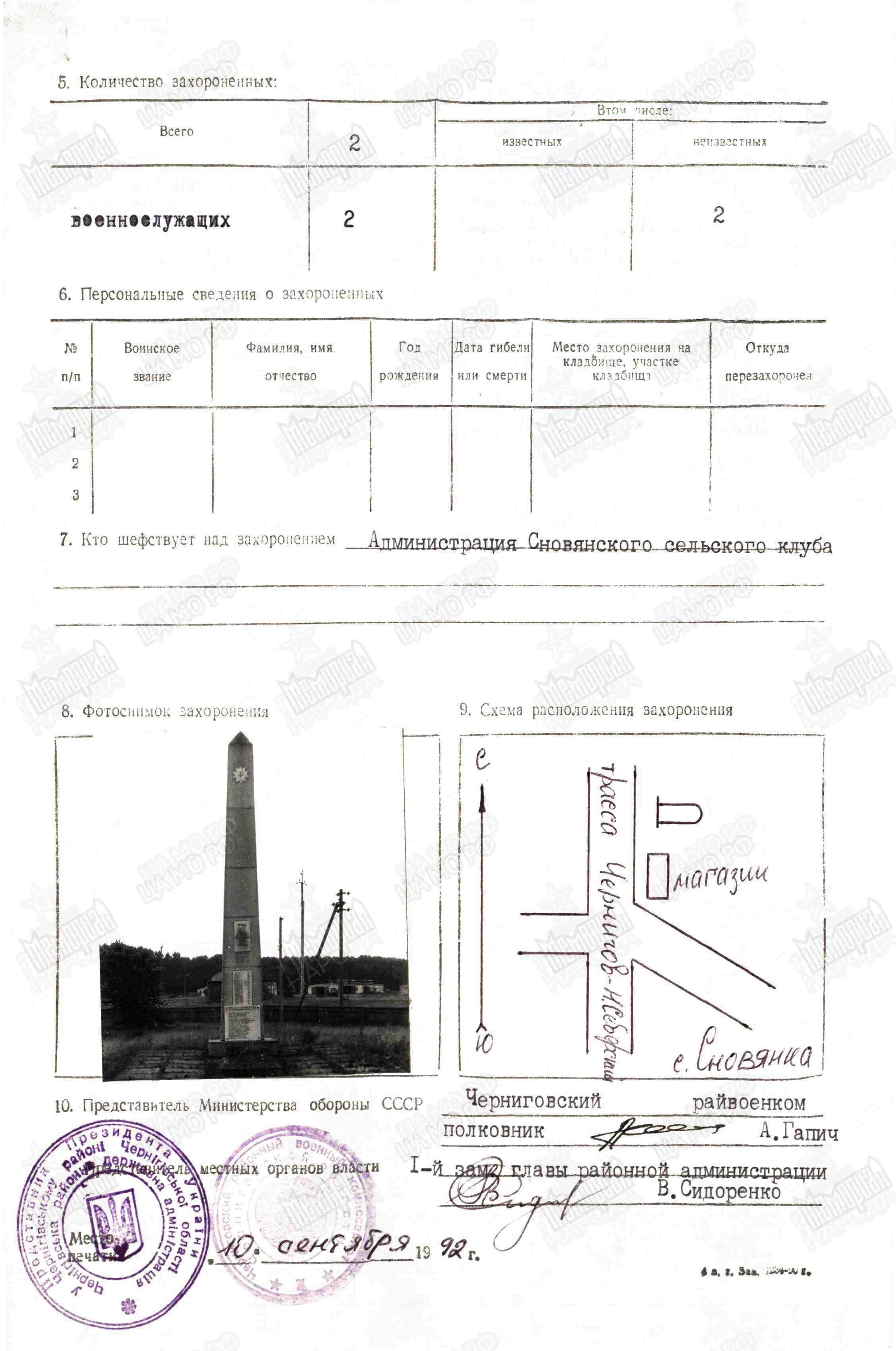 Братская могила в с. Сновянка Черниговского района