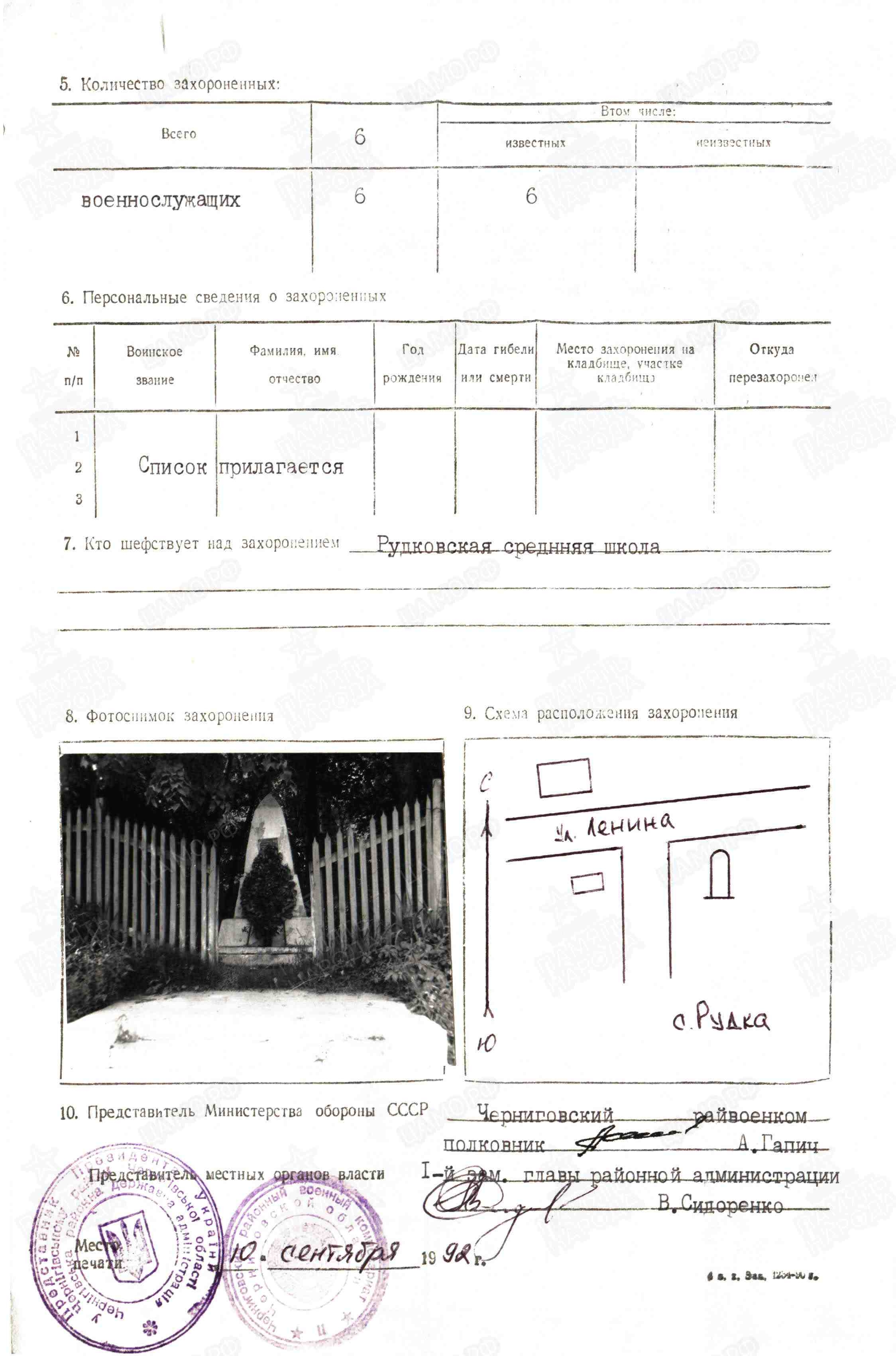 Братская могила в с. Рудка Черниговского района