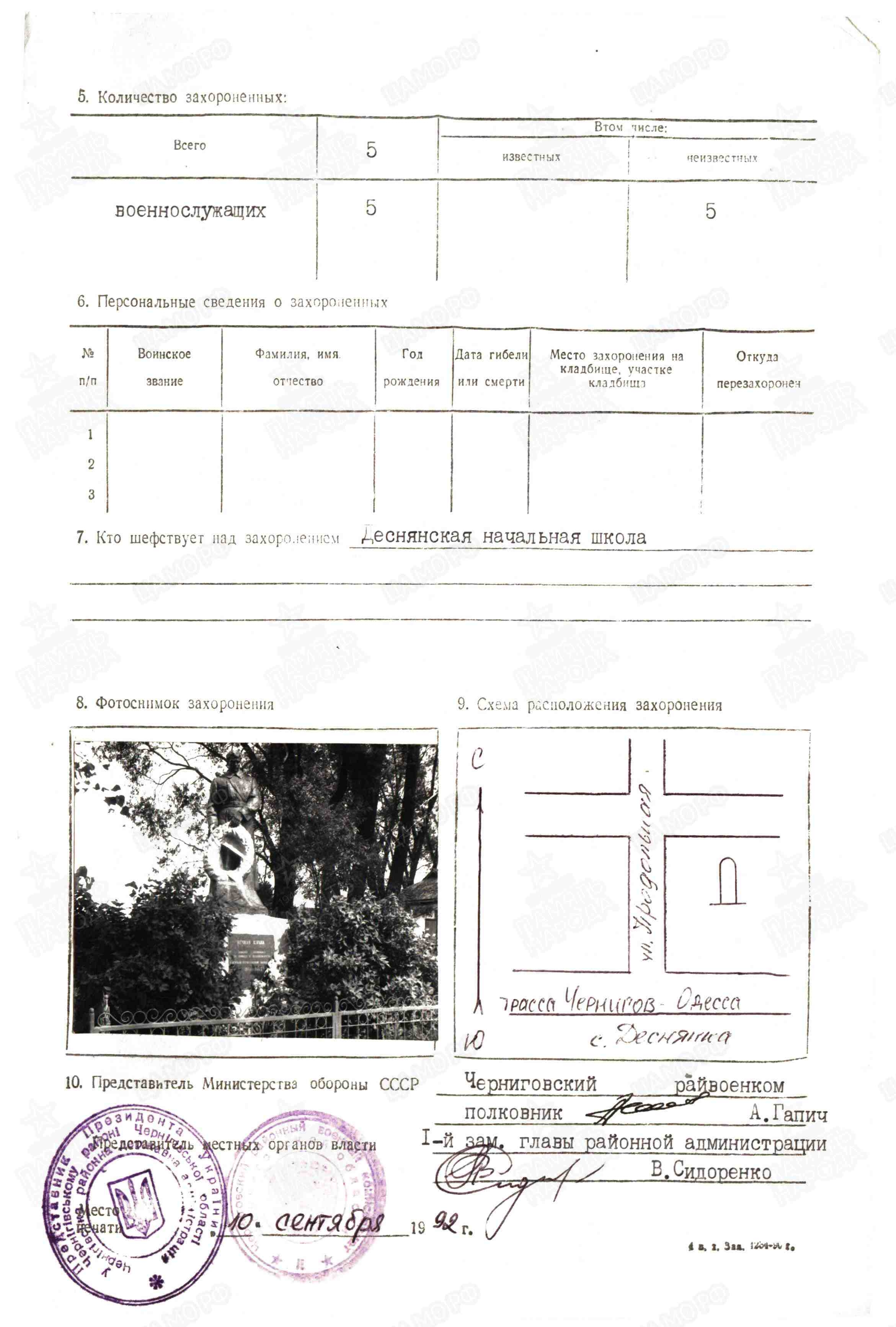 Братская могила в с. Деснянка Черниговского района