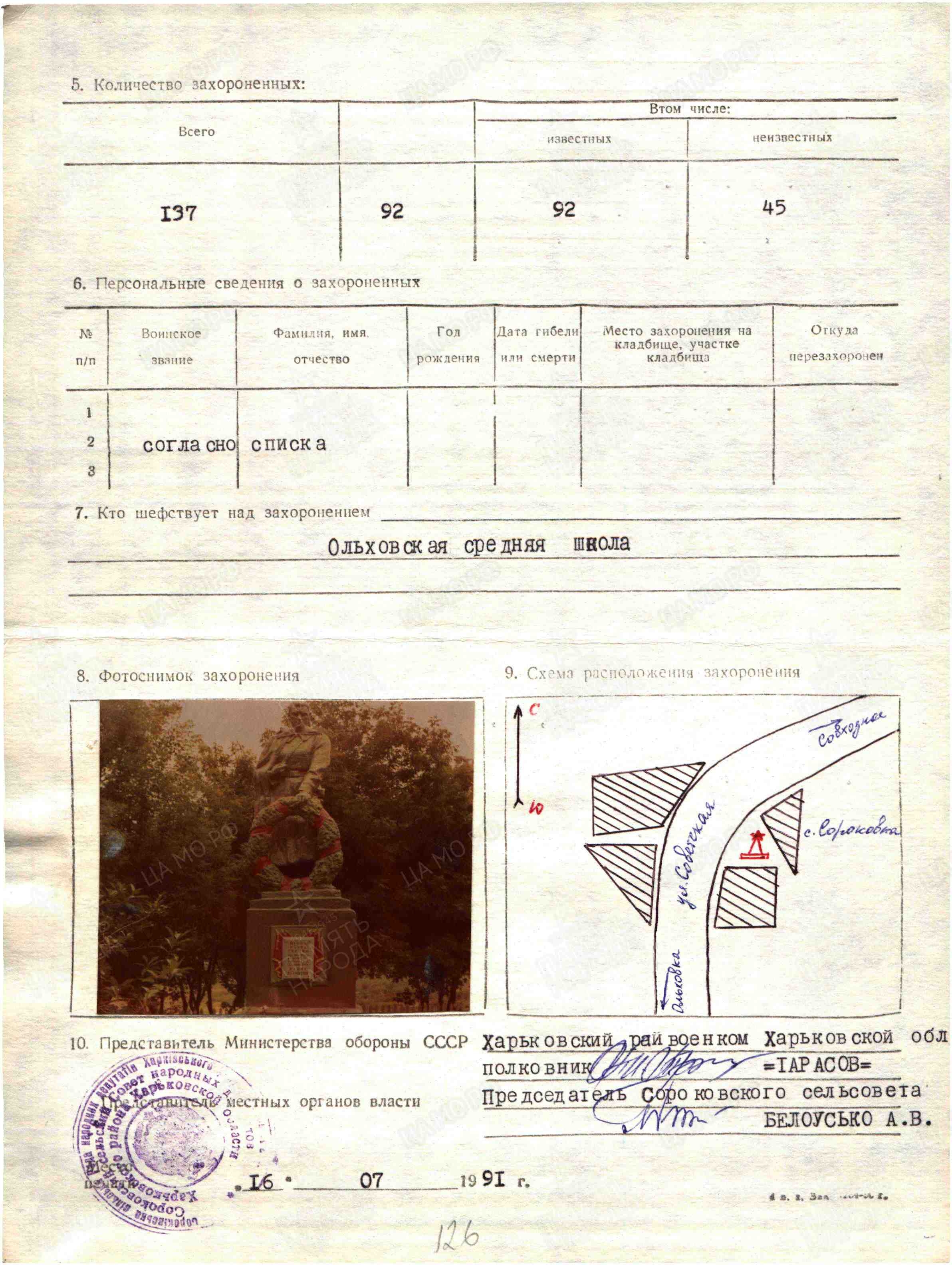 Братская могила в центре с. Сороковка Харьковского района