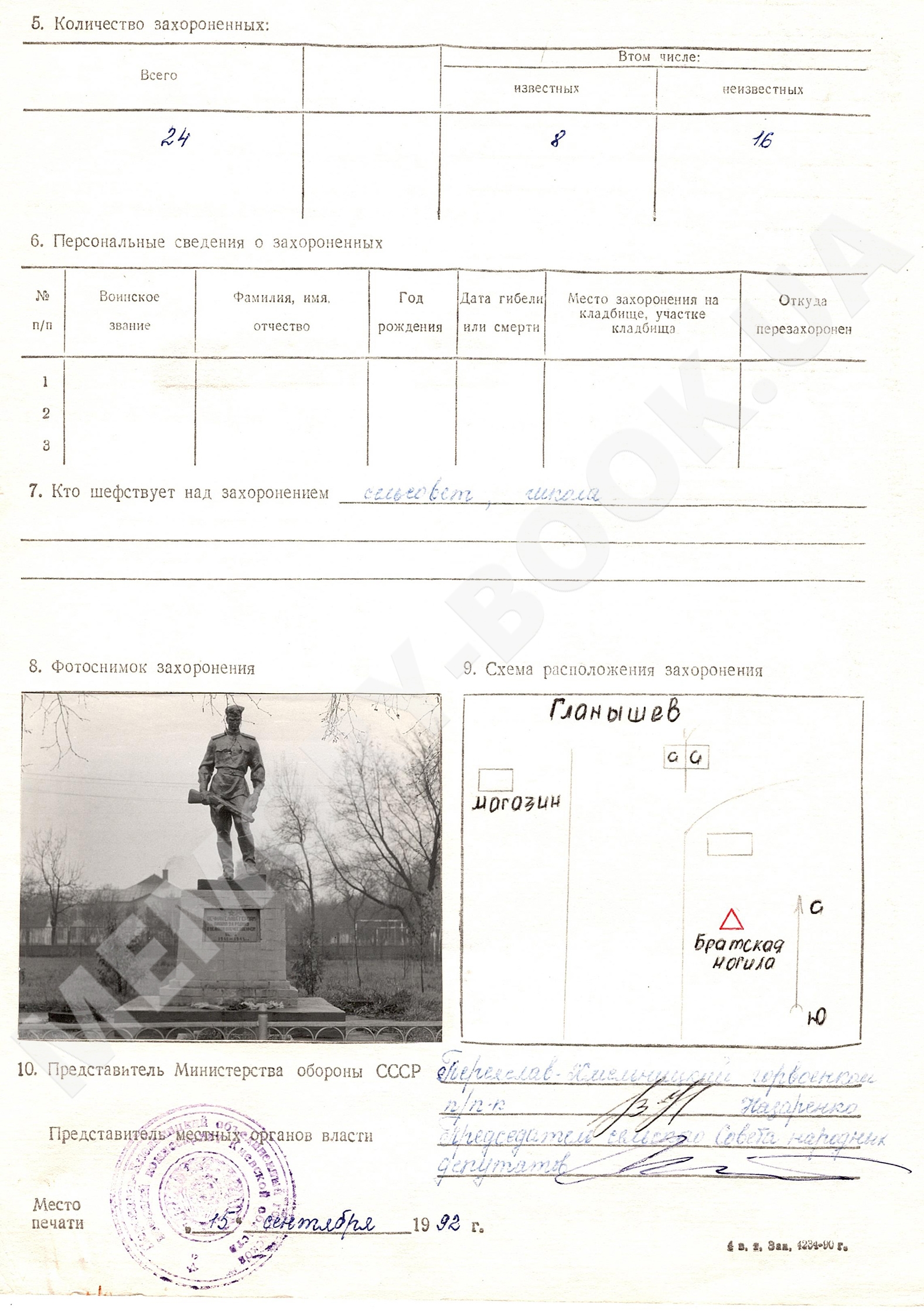 Братская могила в с. Гланышев Переяслав-Хмельницкого района