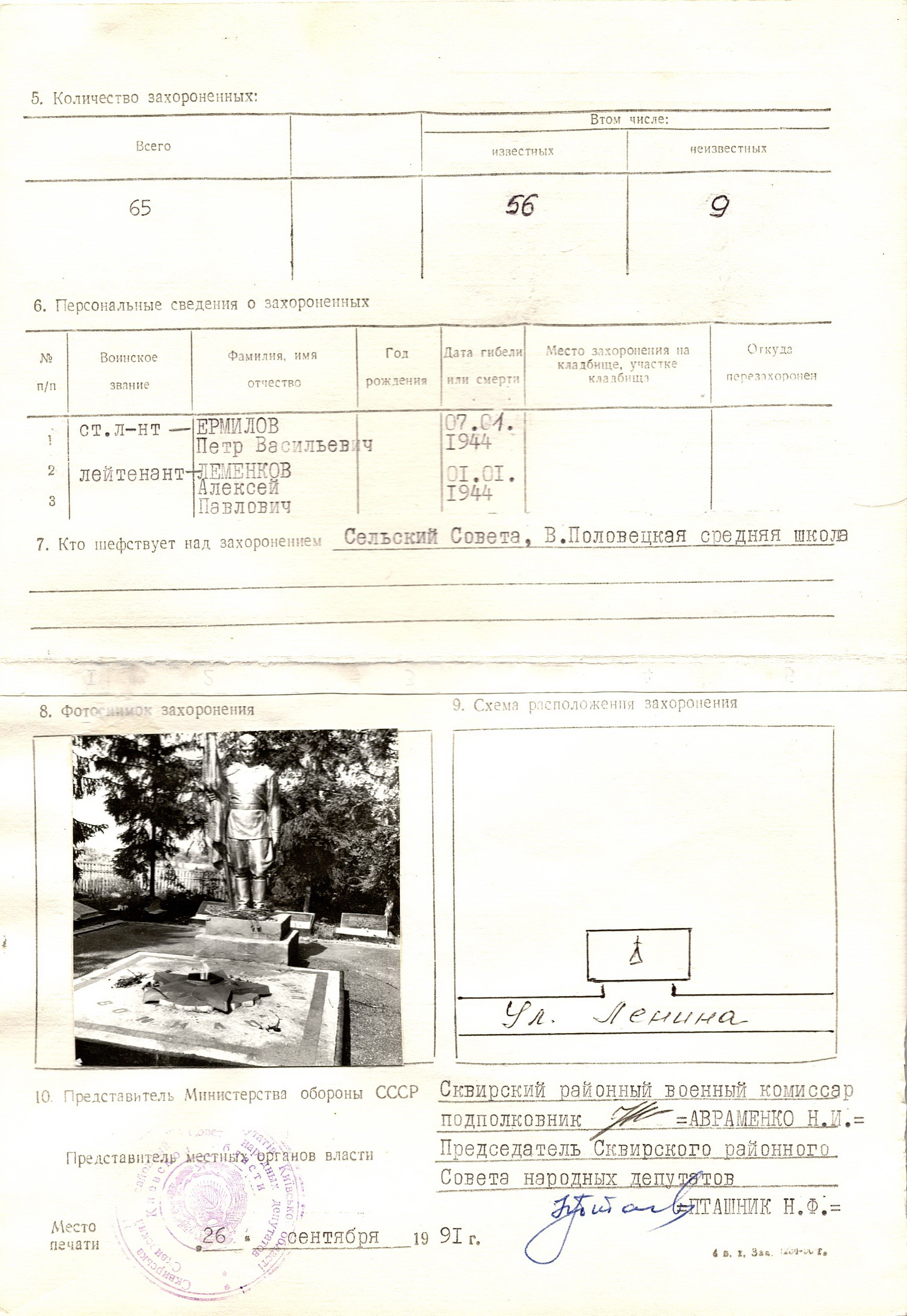 Братская могила на ул. Ленина в с. Великополовецкое Сквирского района