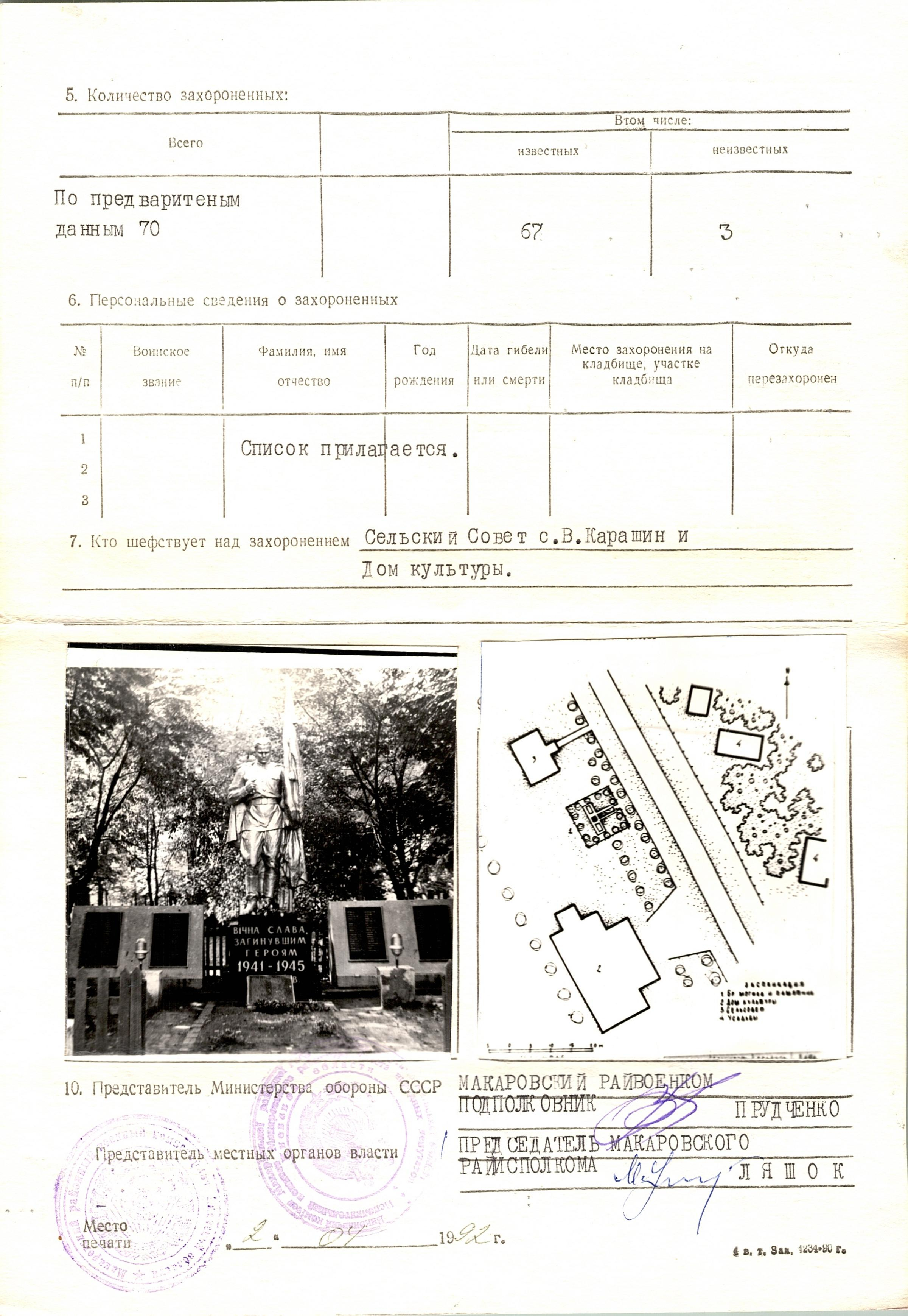 Братская могила в с. Великий Карашин Макаровского района 