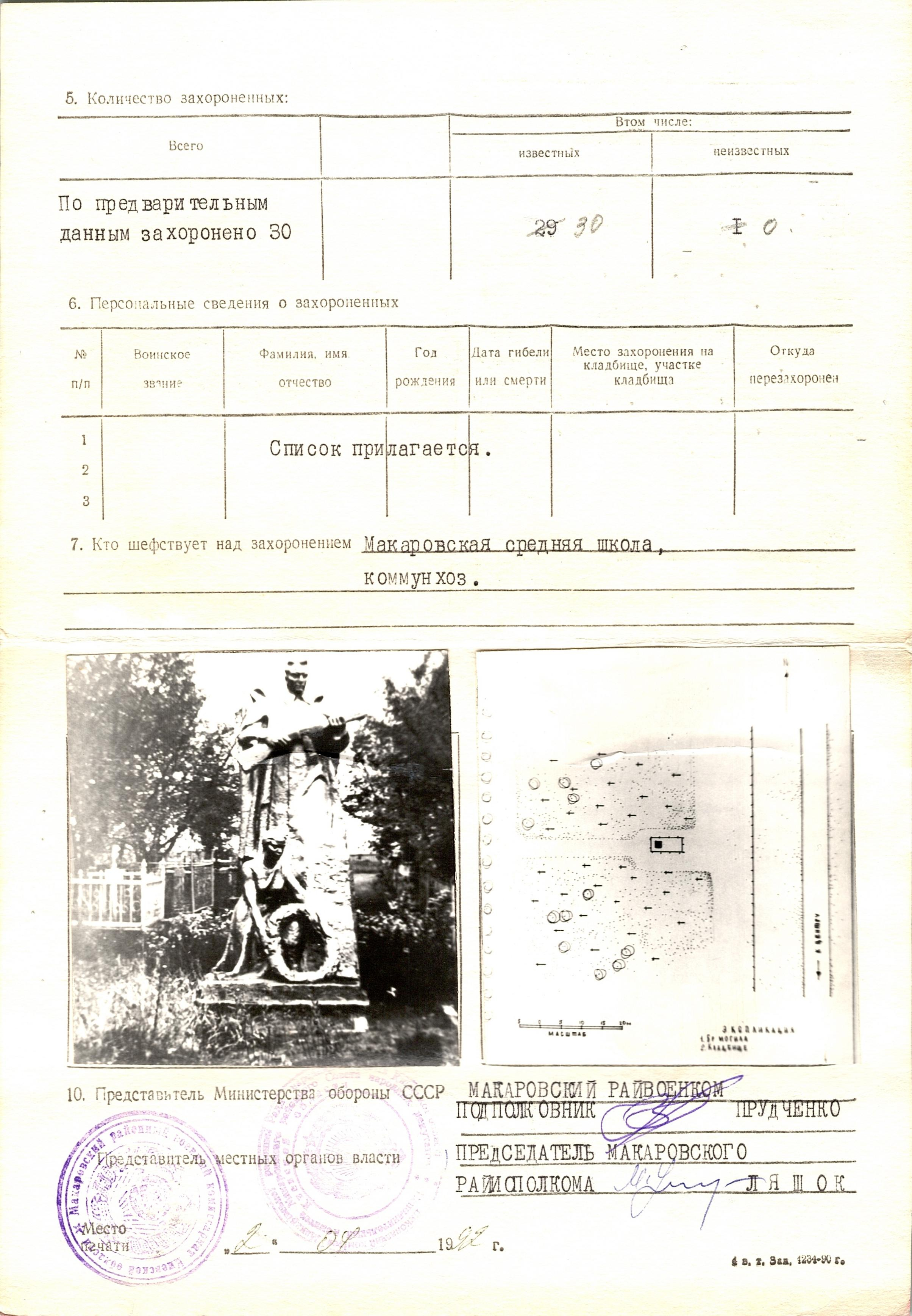 Братская могила на кладбище в г. Макаров Макаровского района