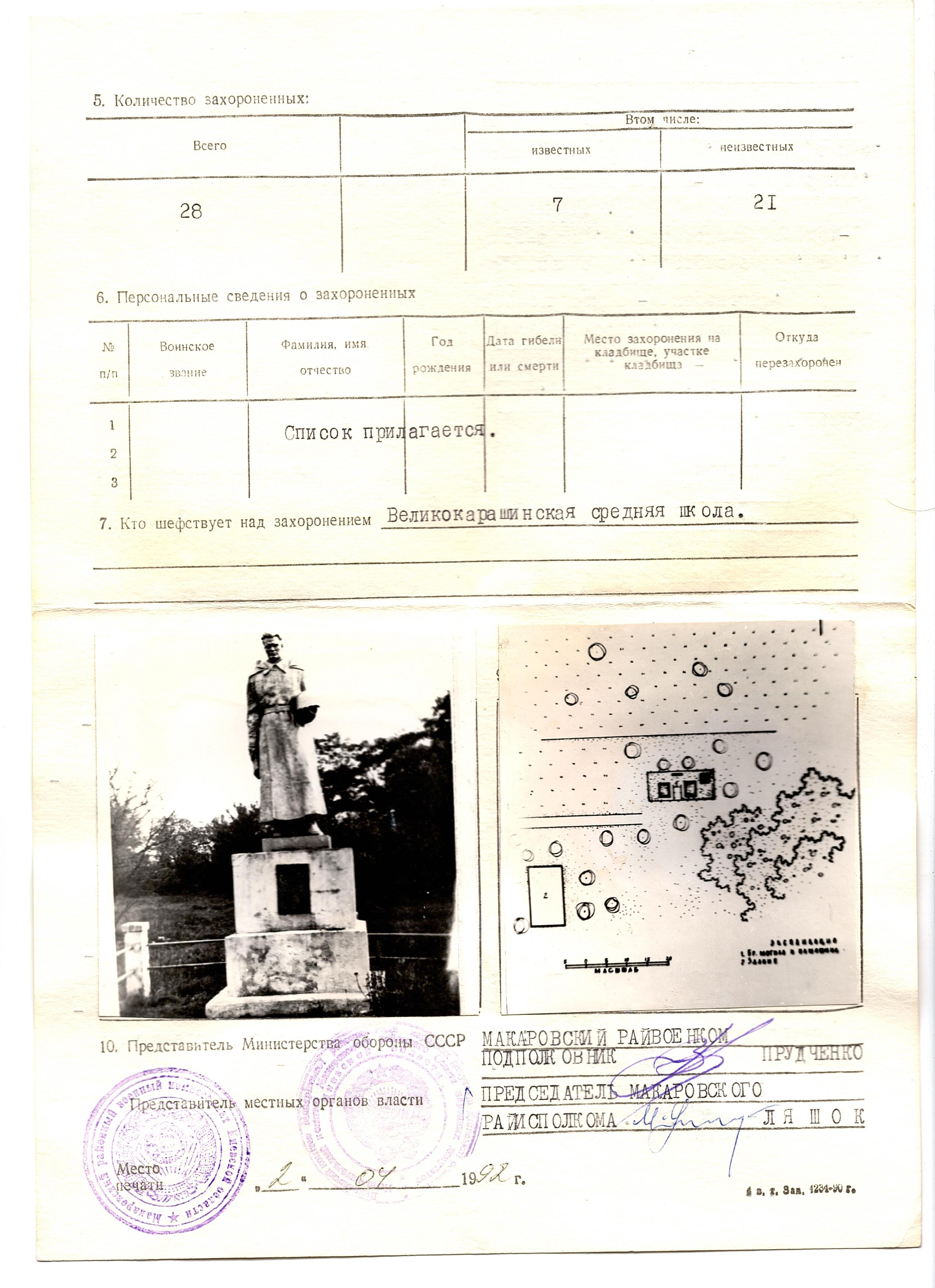 Братская могила с памятником в с. Марьяновка Макаровского района