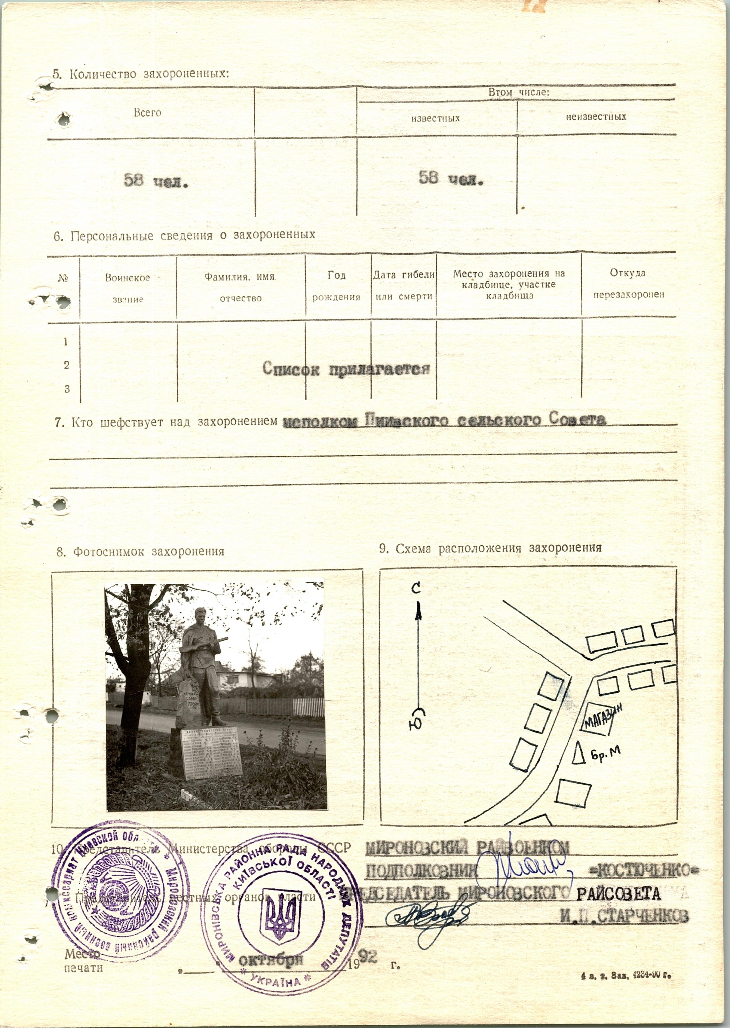 Братская могила в с. Липовый Рог Мироновского района