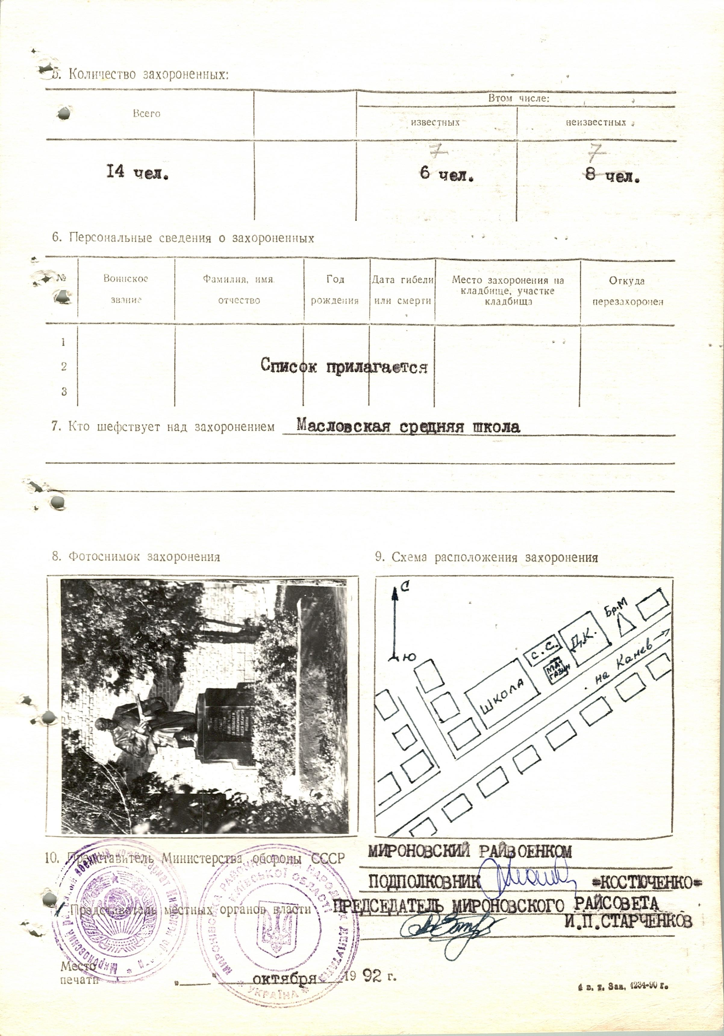 Братская могила в с. Масловка Мироновского района