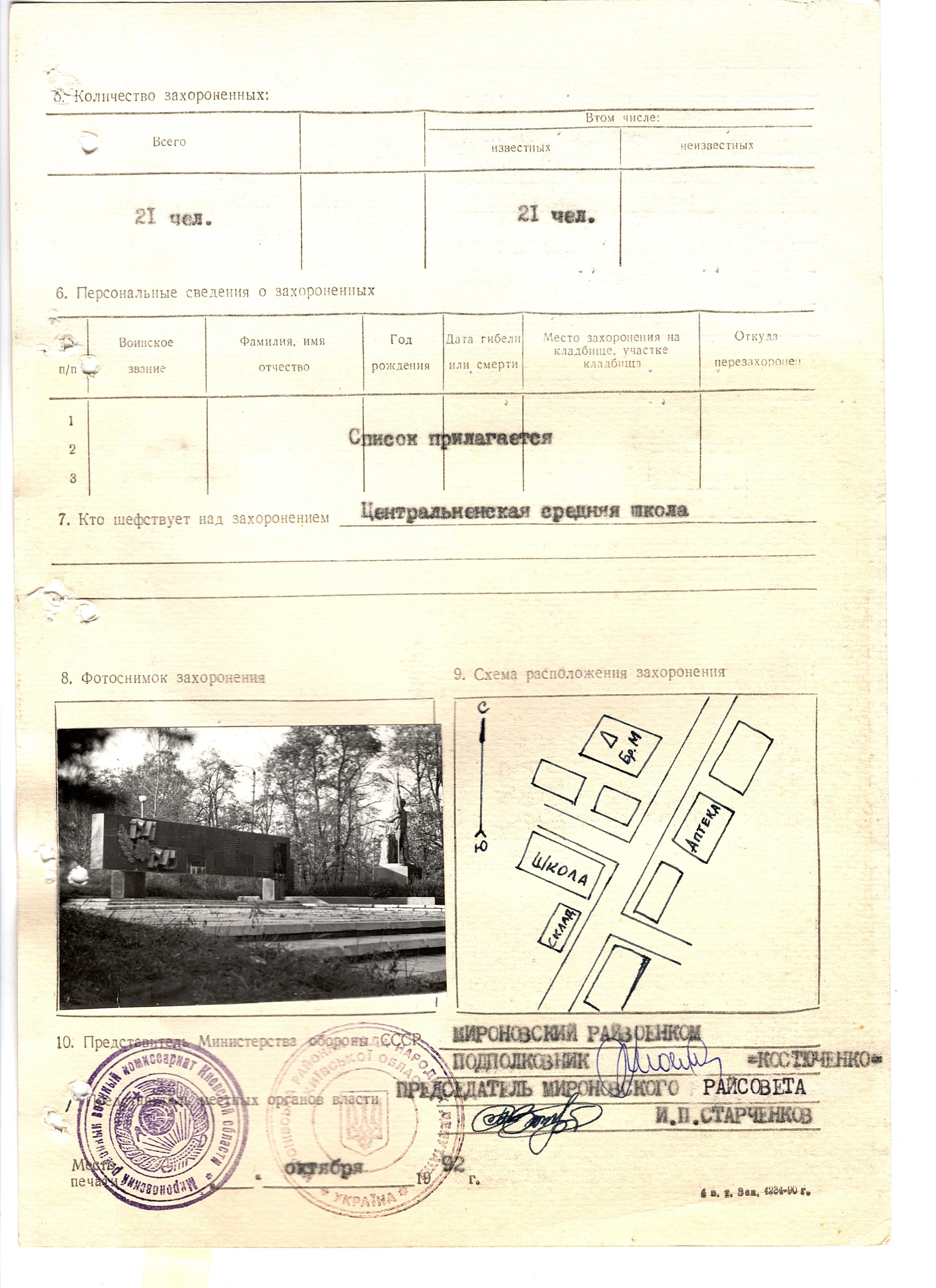 Братская могила в с. Центральное Мироновского района