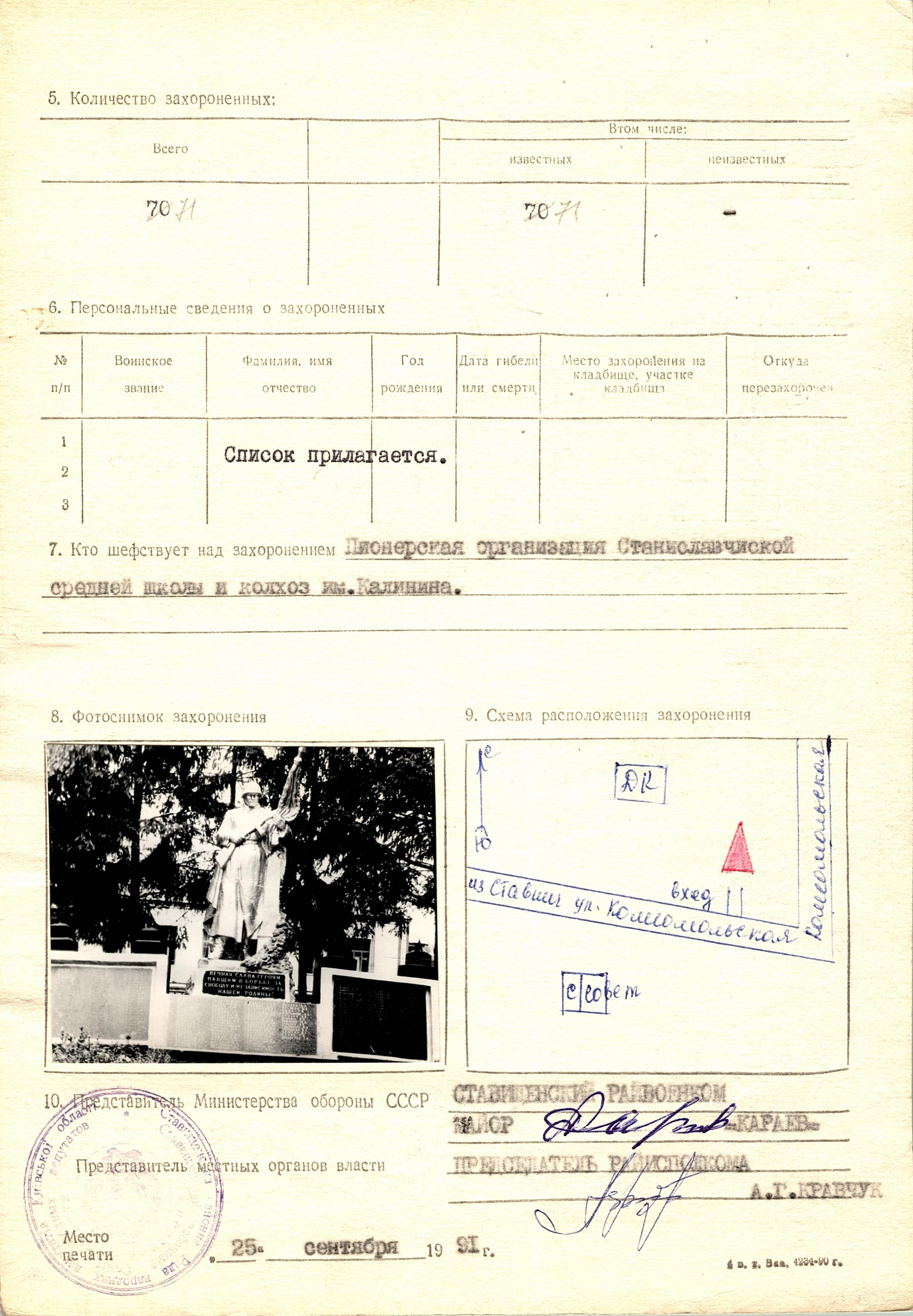 Братская могила в с. Станиславчик Ставищенского района