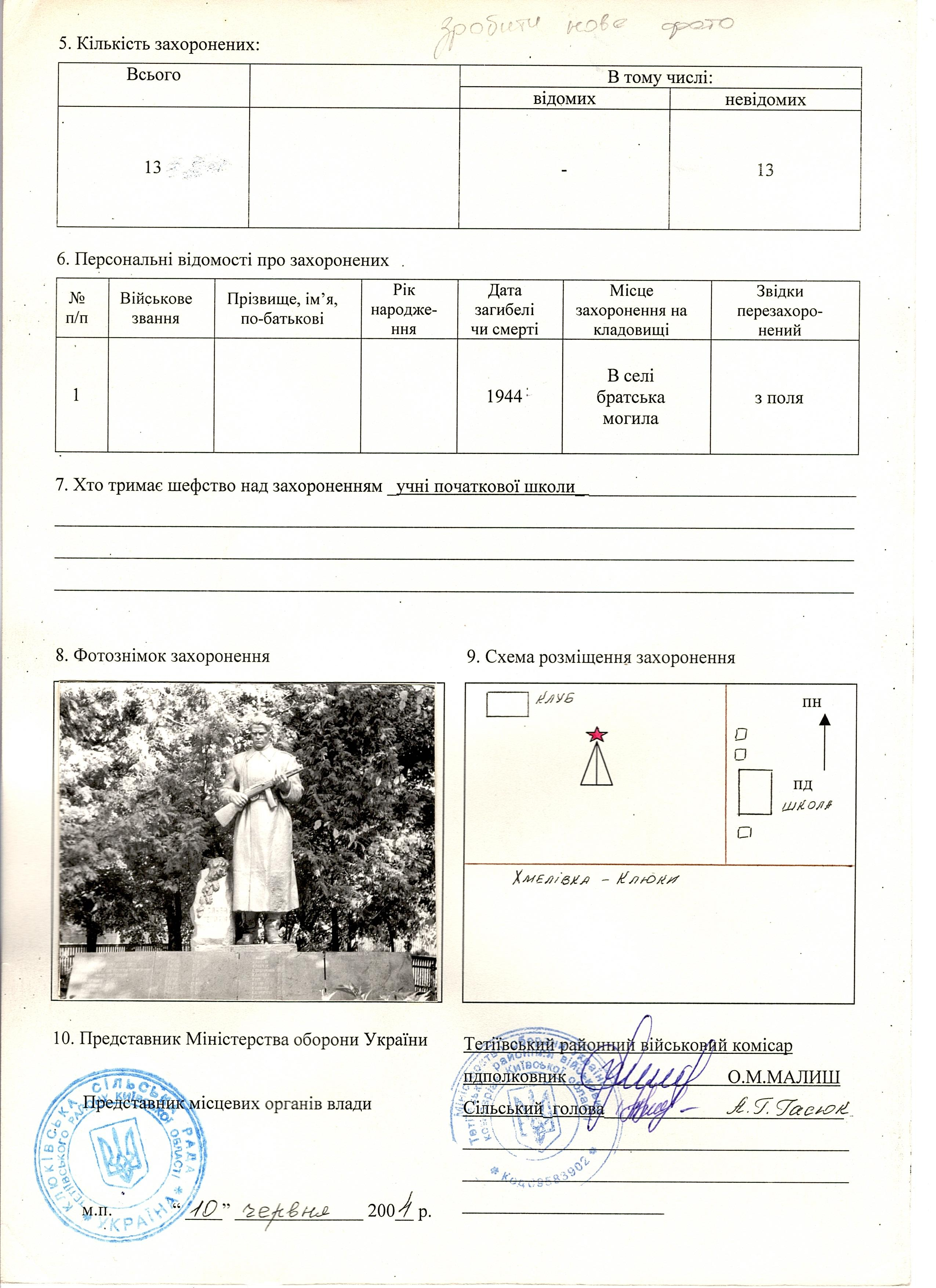 Братская могила в с. Хмелевка Тетиевского района