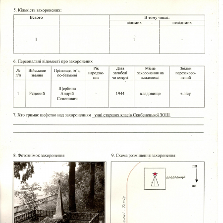 Могила рядового Щербина А. С. в с. Скибенцы Тетиевского района