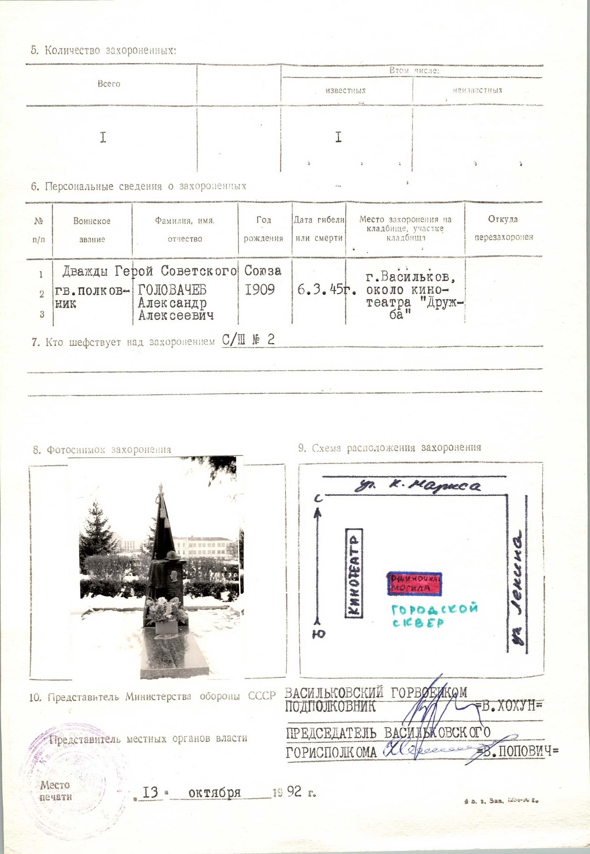Могила гв. полковника Головачева А. А. в г. Васильков Васильковского района