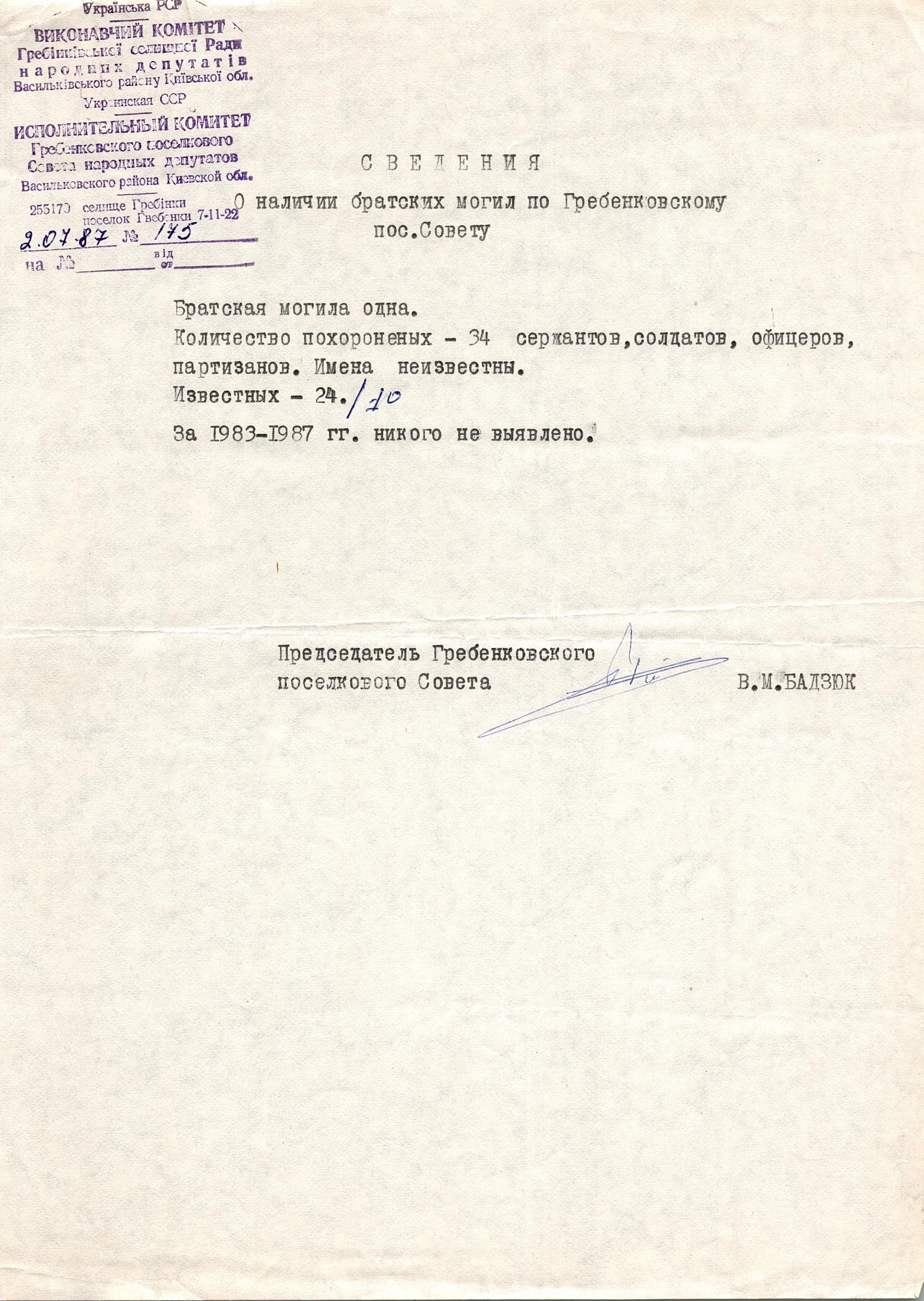 Братская могила в с. Гребенки Васильковского района