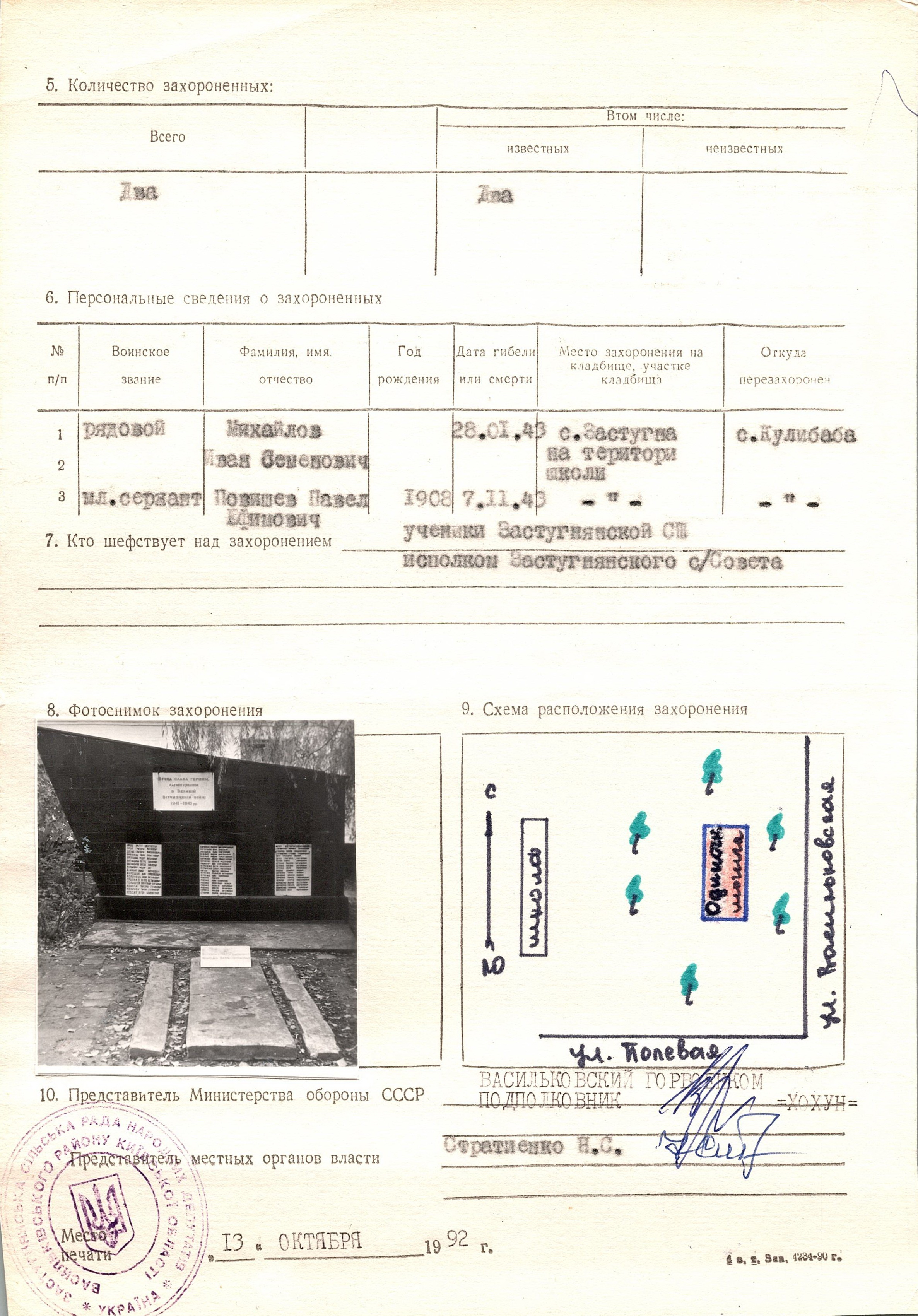 Братская могила в с. Застугна Васильковского района