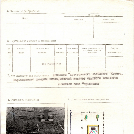 Одиночная могила неизвестного солдата  на ул. Гагарина 25 в с. Марьяновка Васильковского района
