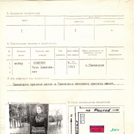 Одиночная могила майора Хоменко Я. А. в с. Плесецкое Васильковского района