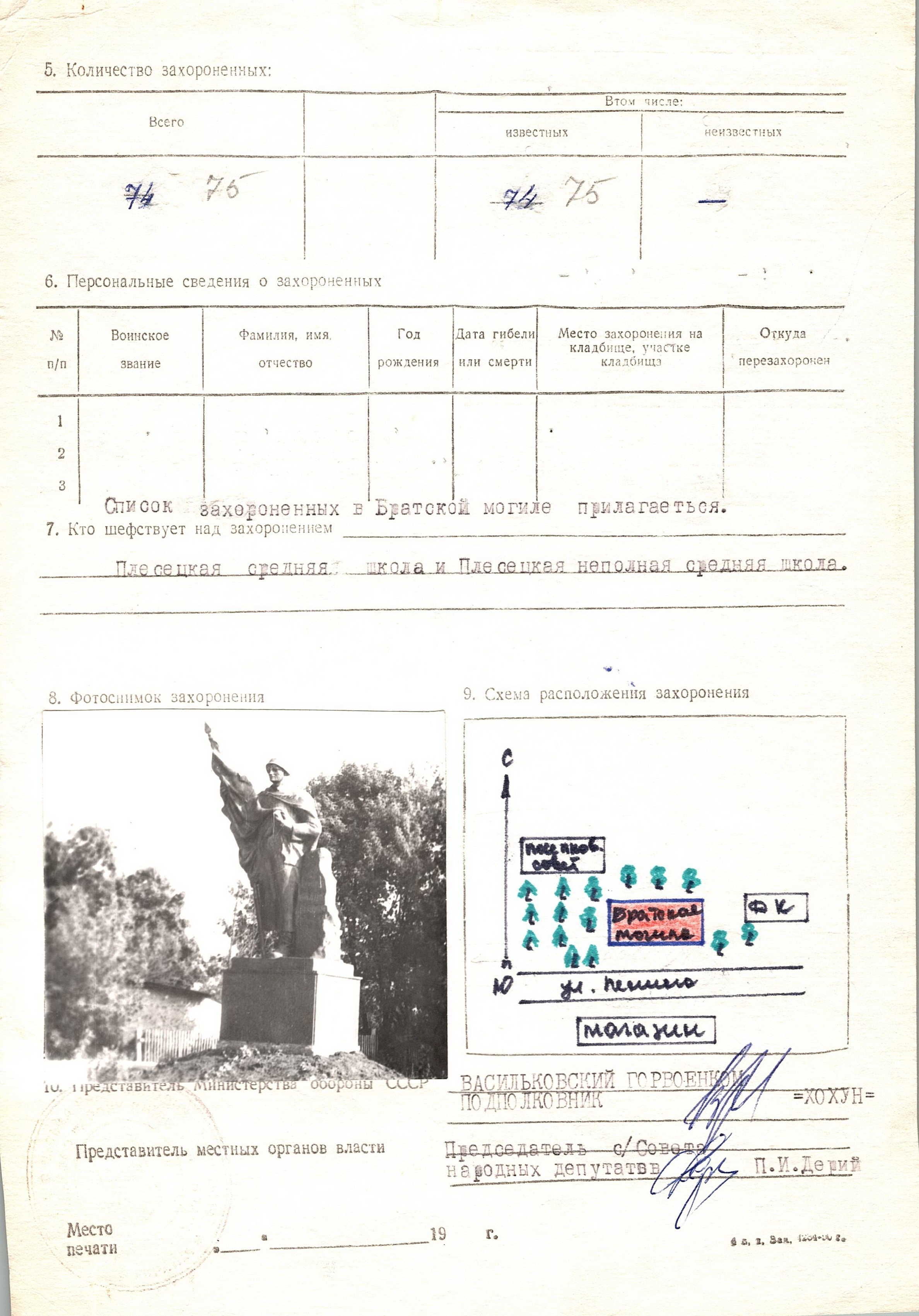 Братская могила возле дома культуры в с. Плесецкое Васильковского района