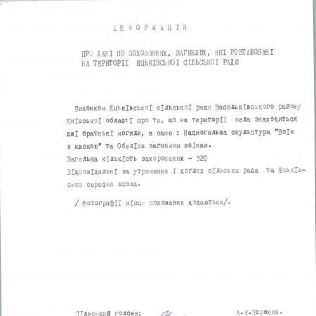 Список воинов из с. Яцьки, погибших в 1941-1945 гг.