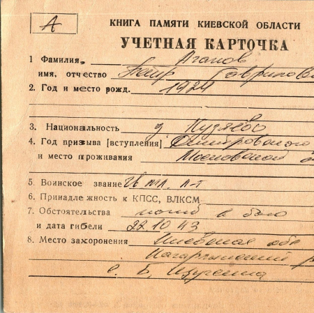 Алфавитные карточки Кагарлыкского района