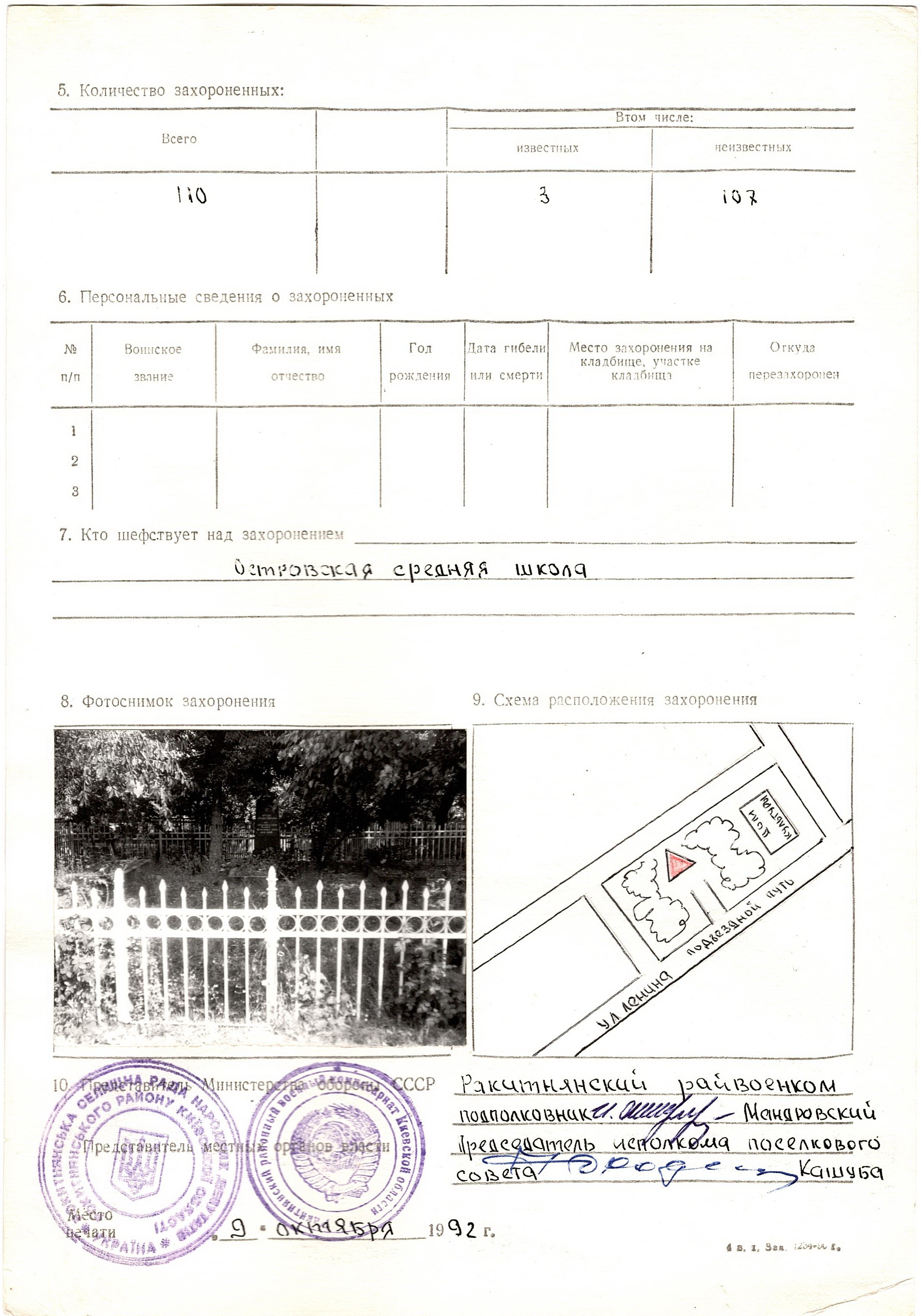 Братская могила возле дома культуры в с. Остров Ракитнянского района