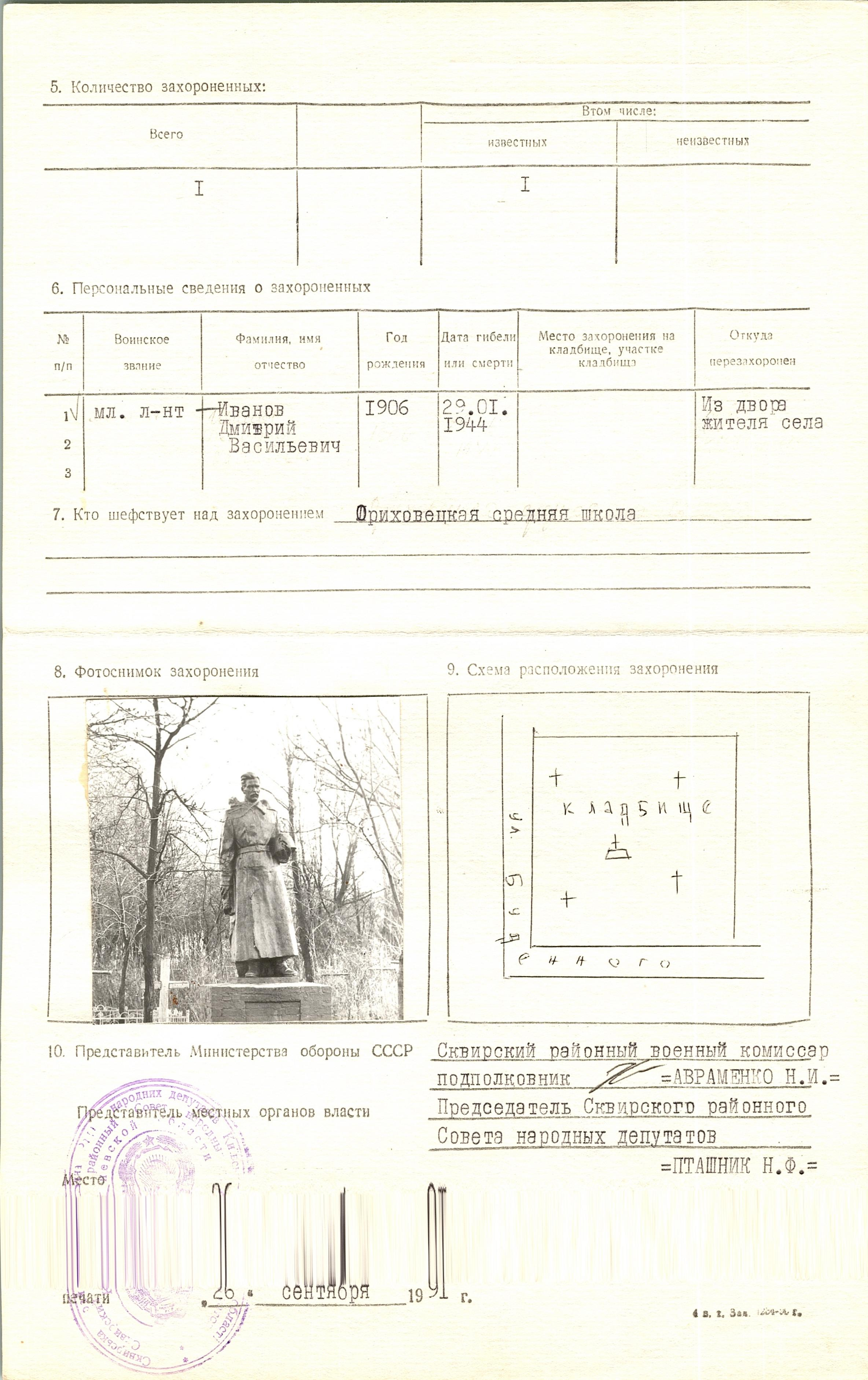 Могила мл. лейтенанта Иванова Д. В. в с. Ореховец Сквирского района