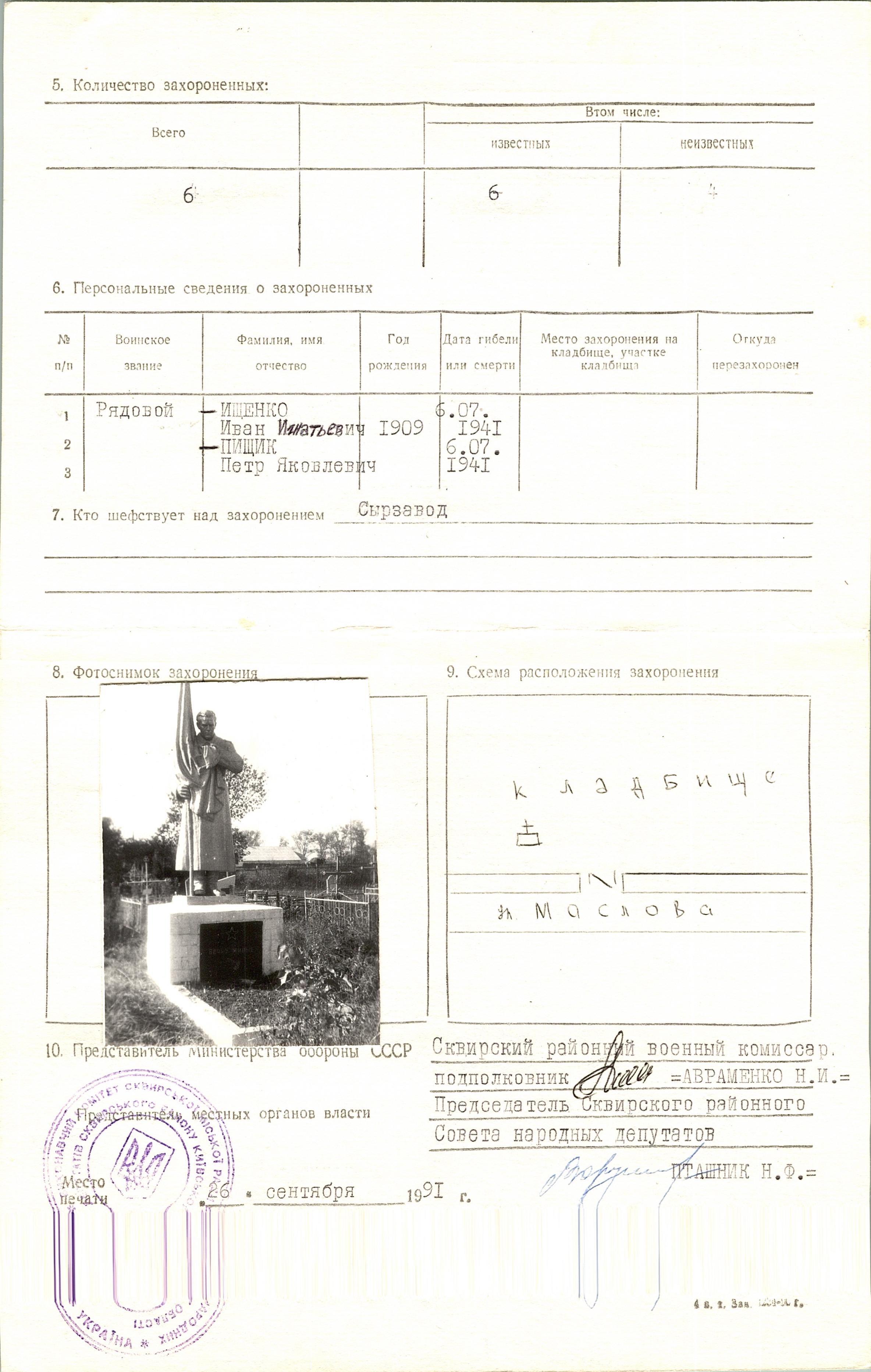 Братская могила на кладбище на ул. Маслова в г. Сквира Сквирского района