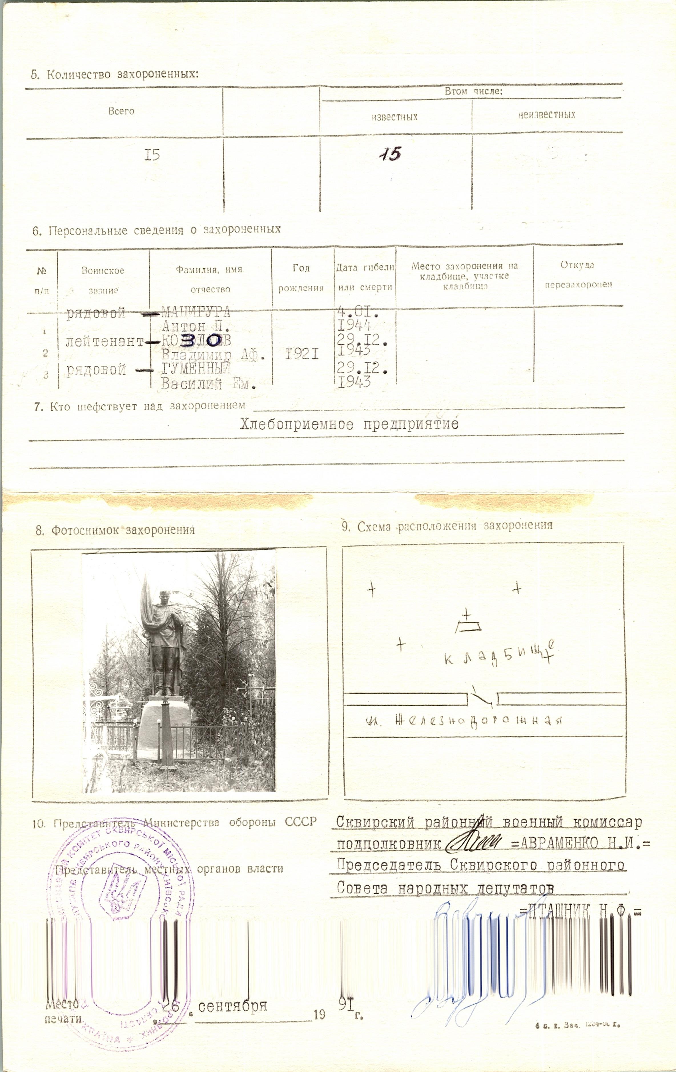 Братская могила на кладбище в г. Сквира Сквирского района