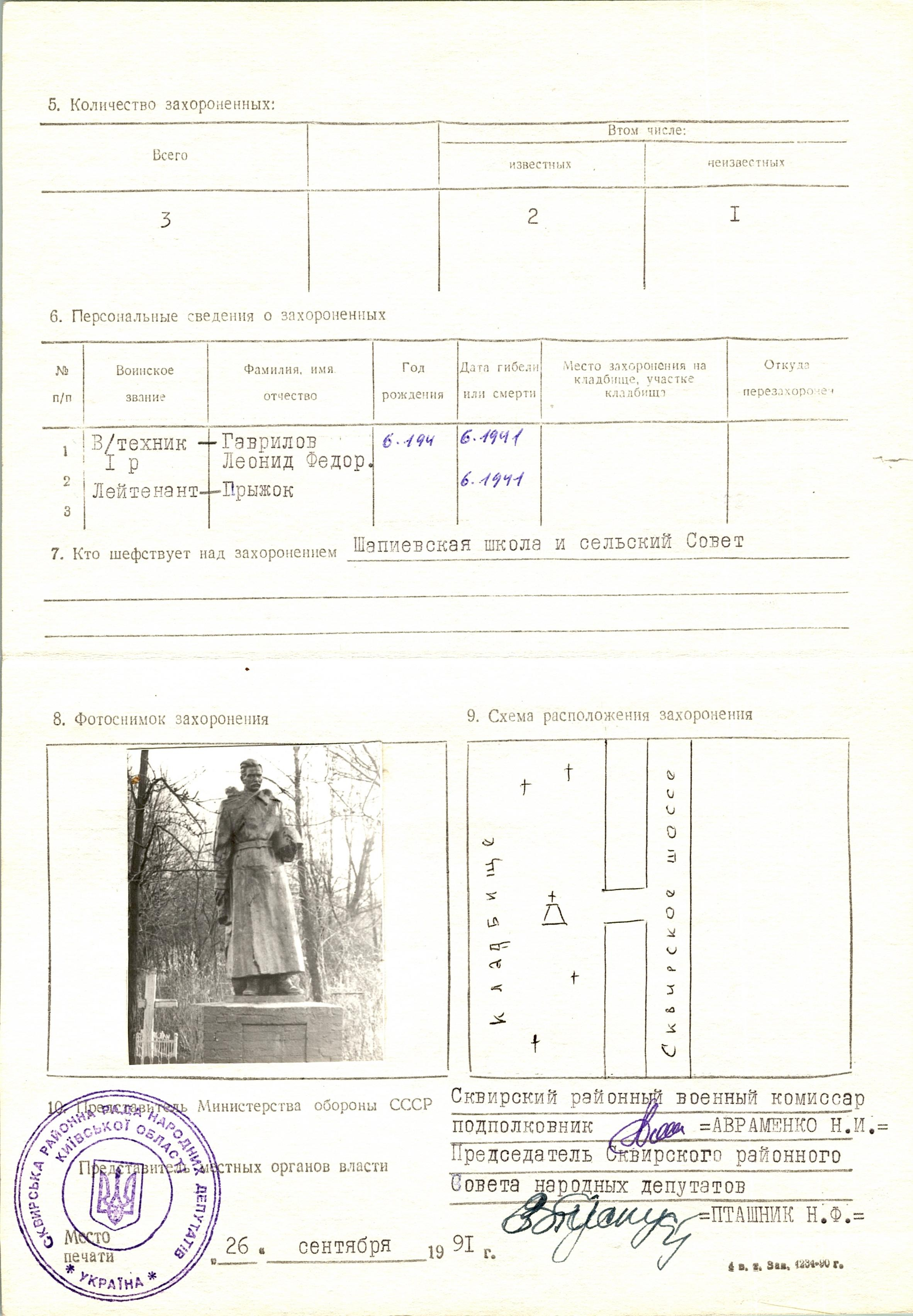 Братская могила в с. Шапиевка Сквирского района