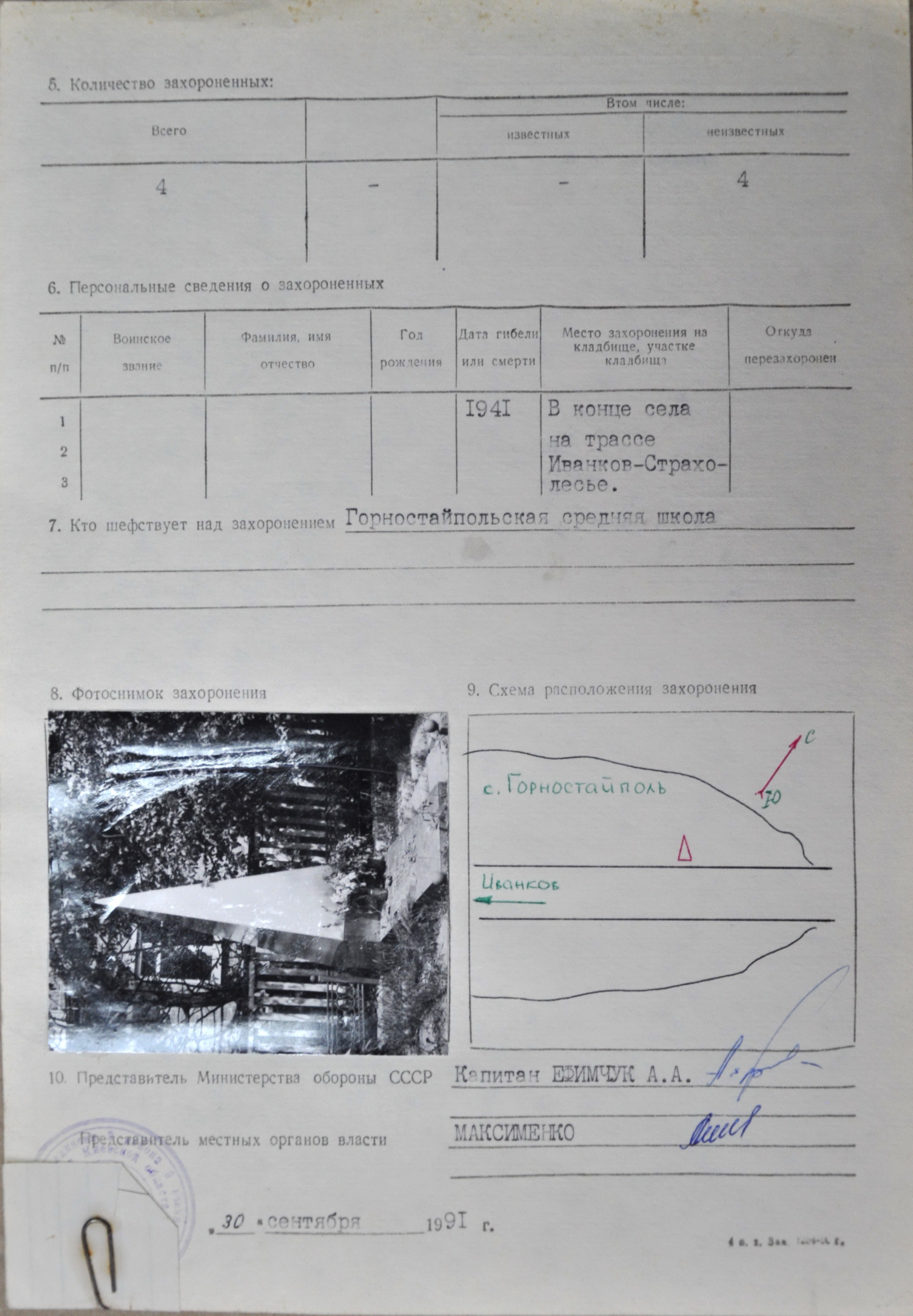 Братская могила на трассе Иванков-Страхолесье в конце с. Горностайполь Иванковского района