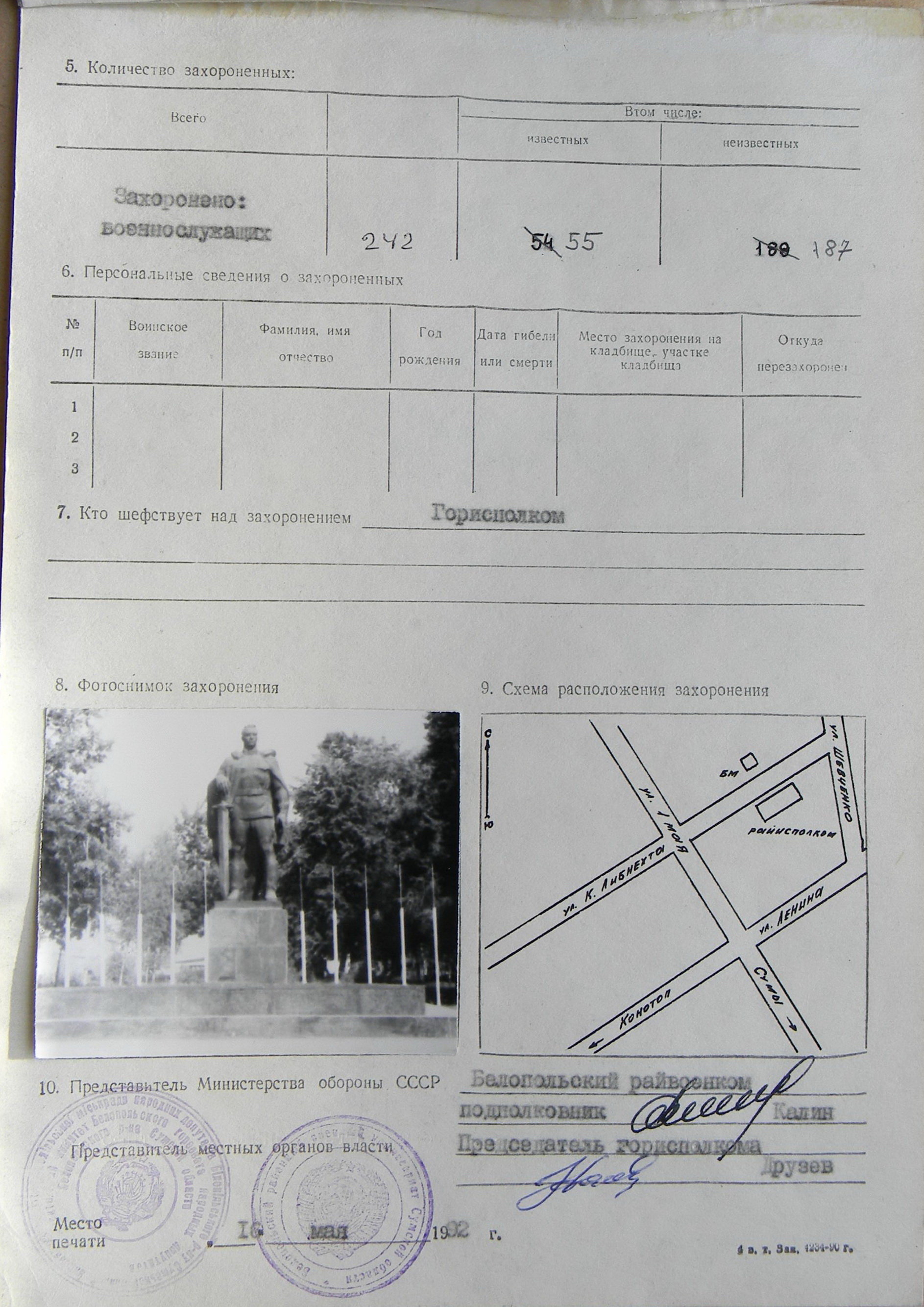 Братская могила возле райисполкома  в г. Белополье 