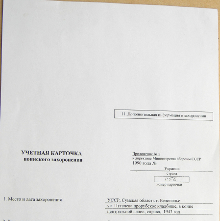 Одиночная могила в г. Белополье 