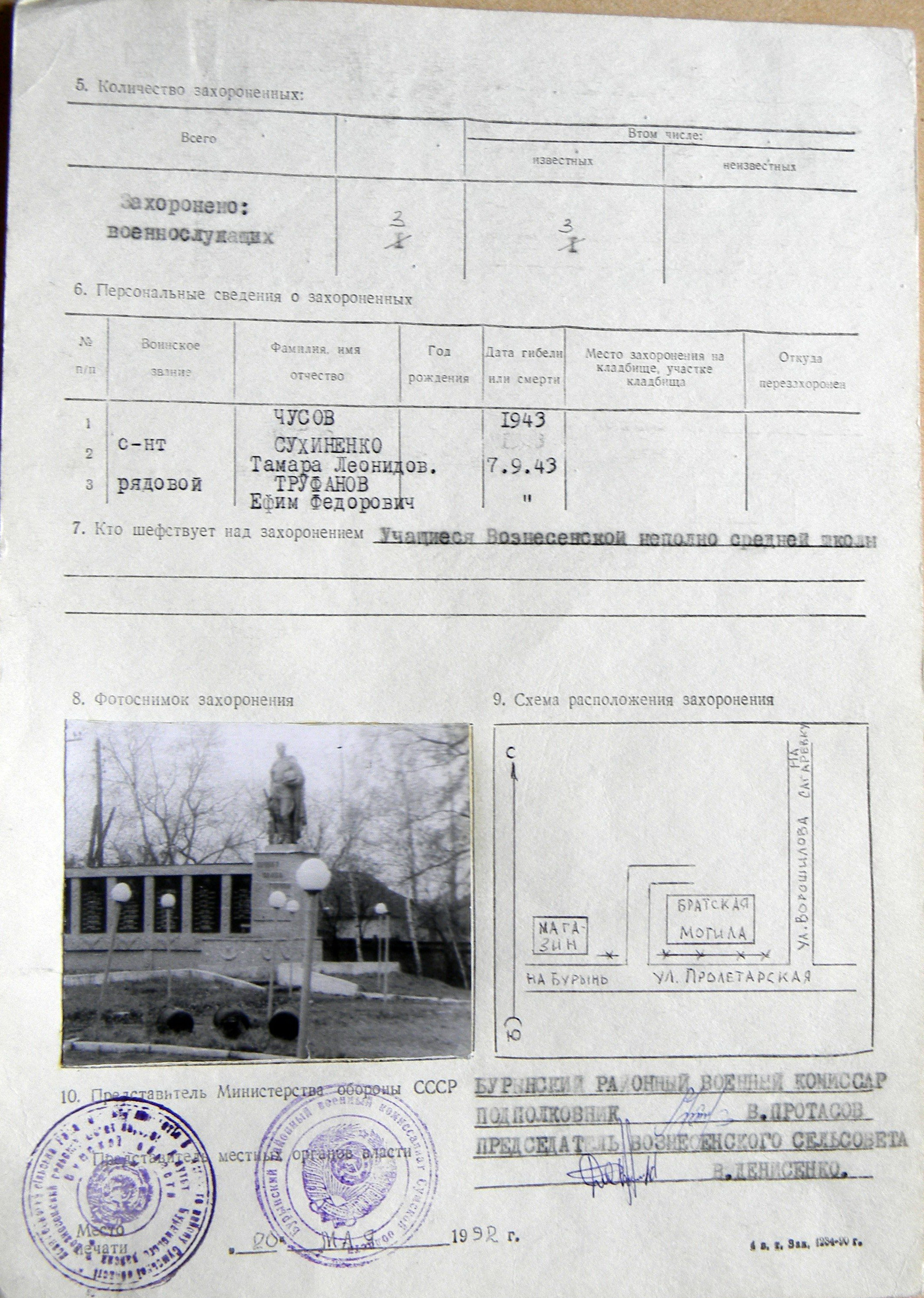 Братская могила в с. Вознесенка
