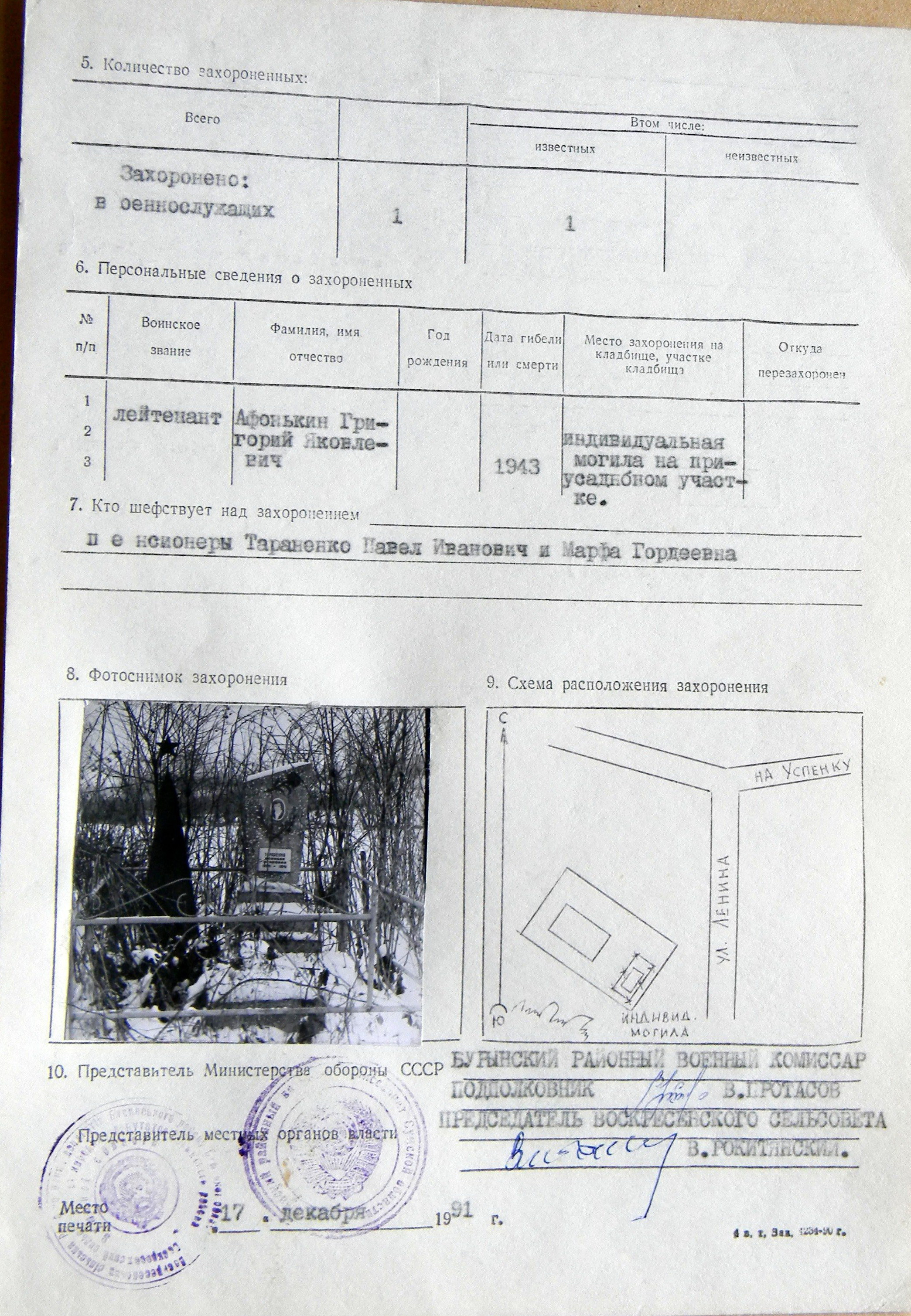     Могила лейтенанта Афонькина Г. Я. в с. Воскресенка