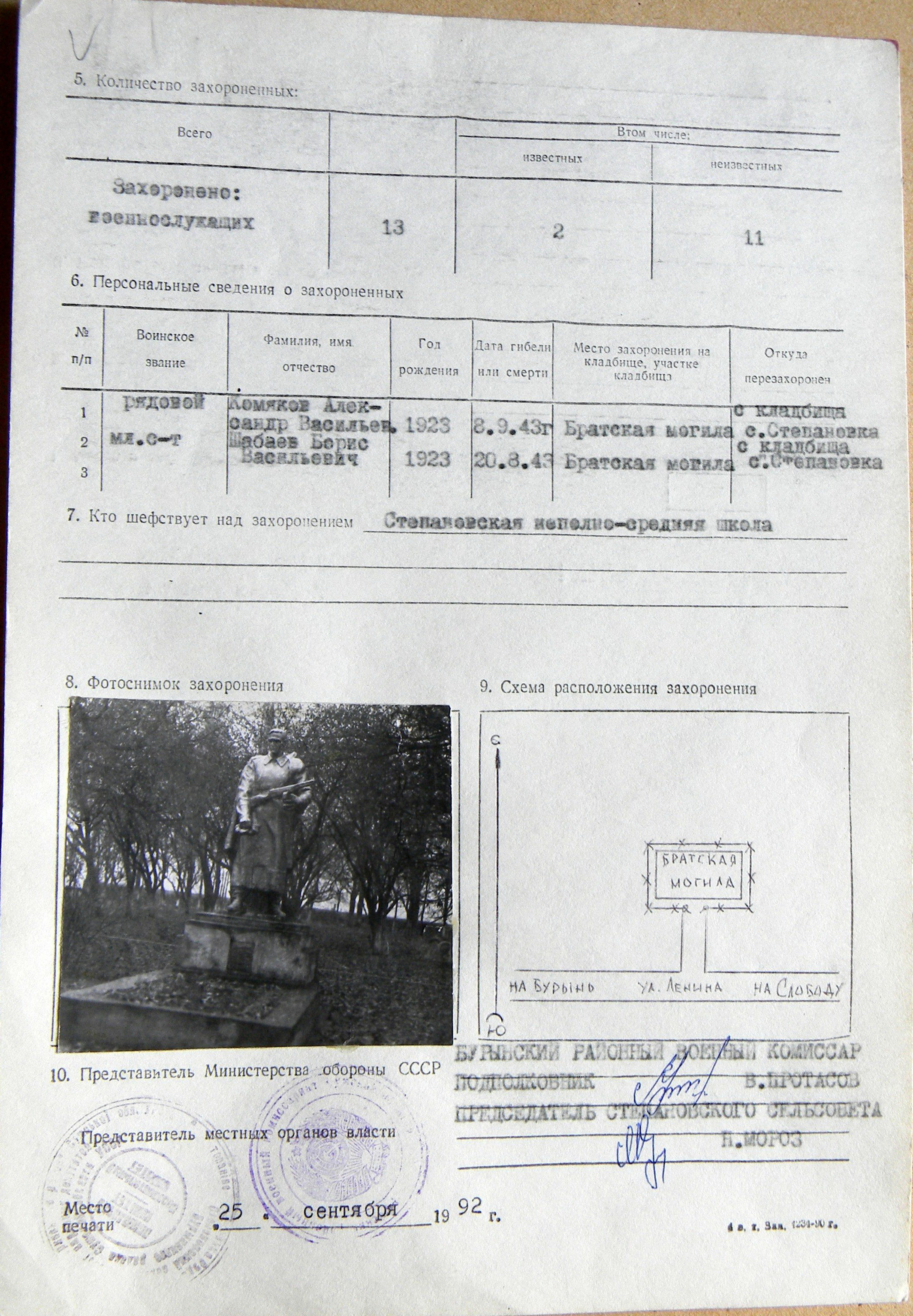 Братская могила в с. Степаневка 