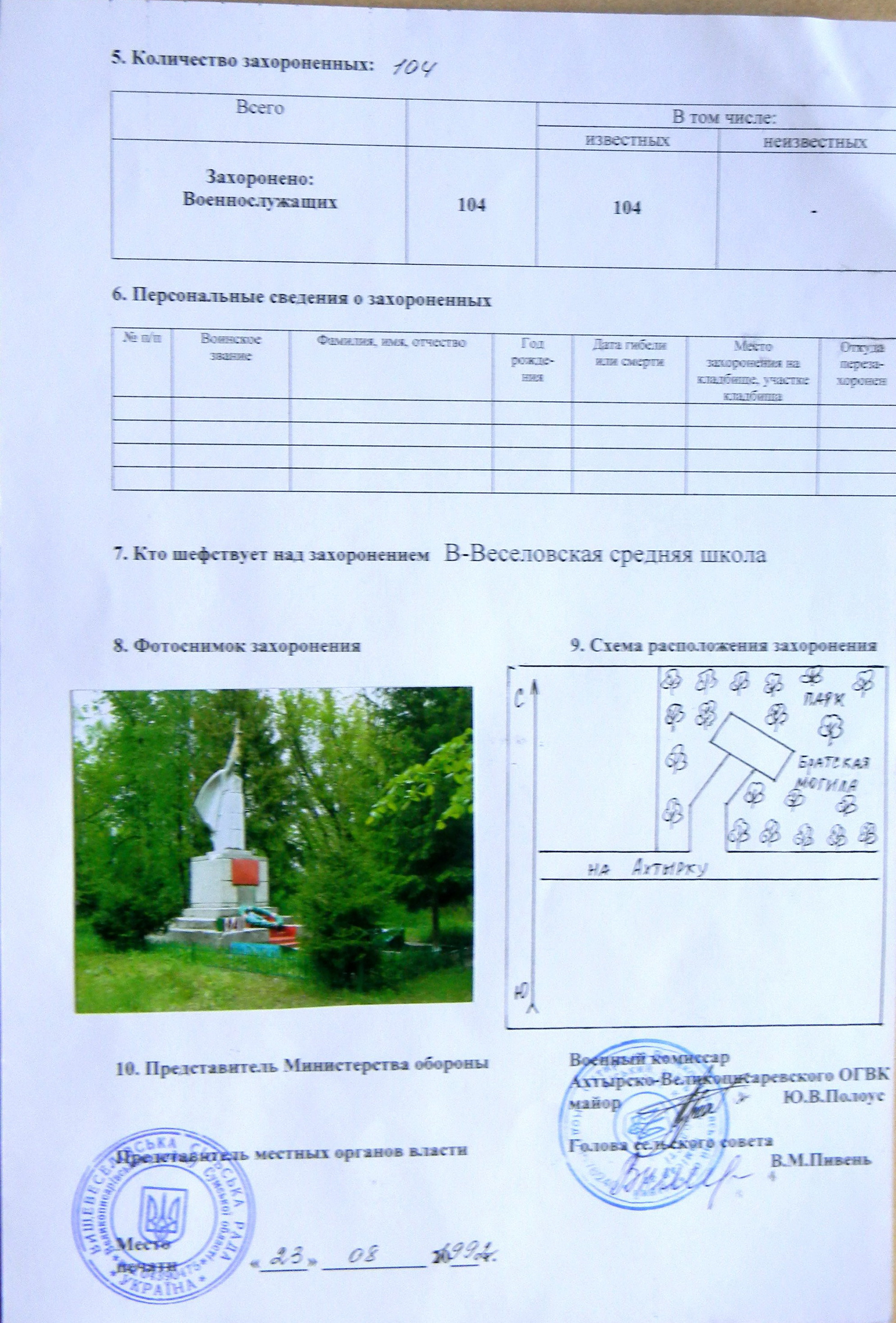 Братская могила в с. Комсомолец